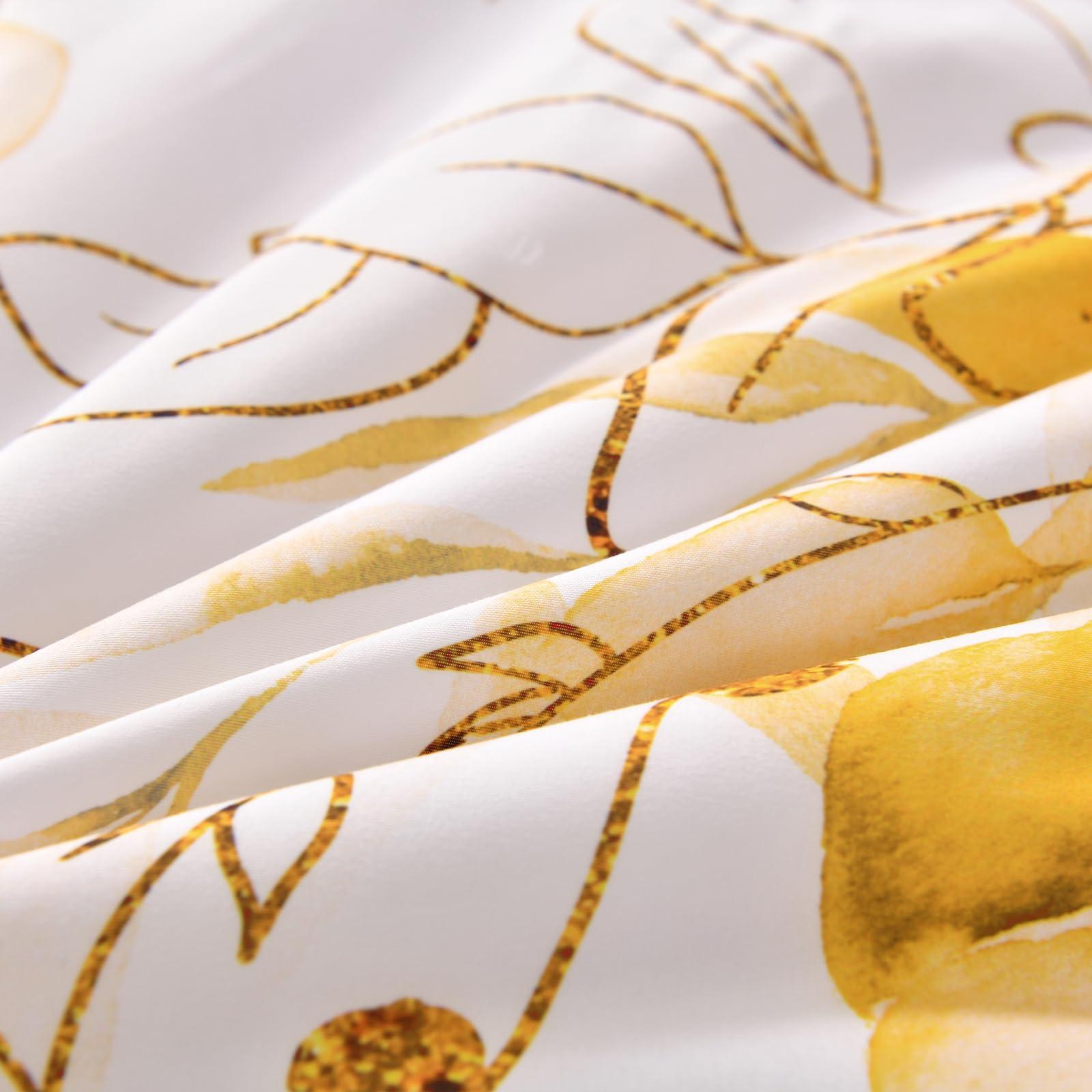 WONGS BEDDING Yellow Botanical Comforter Set Queen, 7 Pieces Floral Bed in a Bag Gloden Leaves Bedding Set Soft Microfiber Queen(1 Comforter,2 Pillowcase,2 Pillow Shams,1 Flat Sheet,1 Fitted Sheet) - Image 7