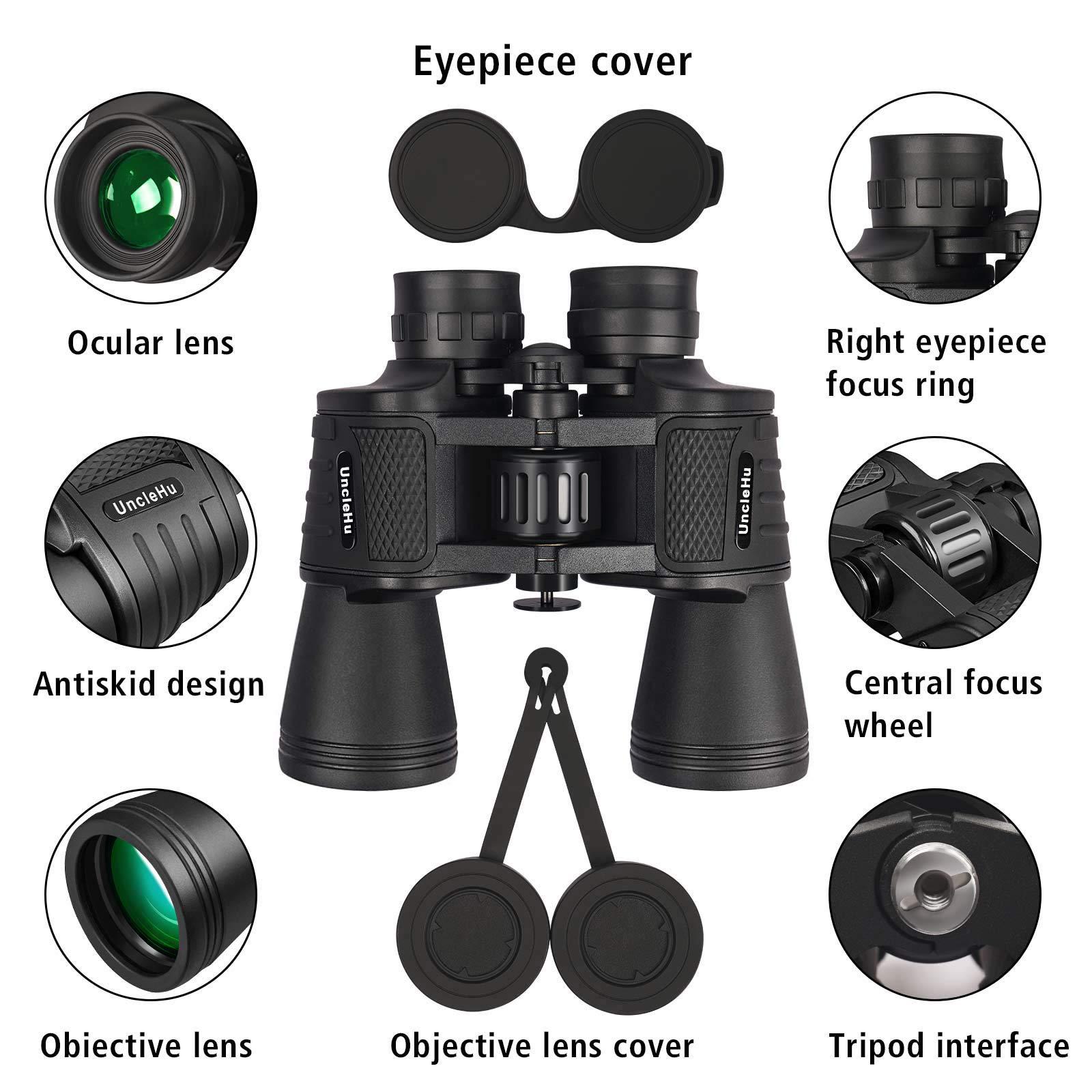 UncleHu 20x50 High Power Binoculars for Adults with Low Light Night Vision, Compact Waterproof Binoculars for Bird Watching Hunting Travel Football Games Stargazing with Carrying Case and Strap - Image 2
