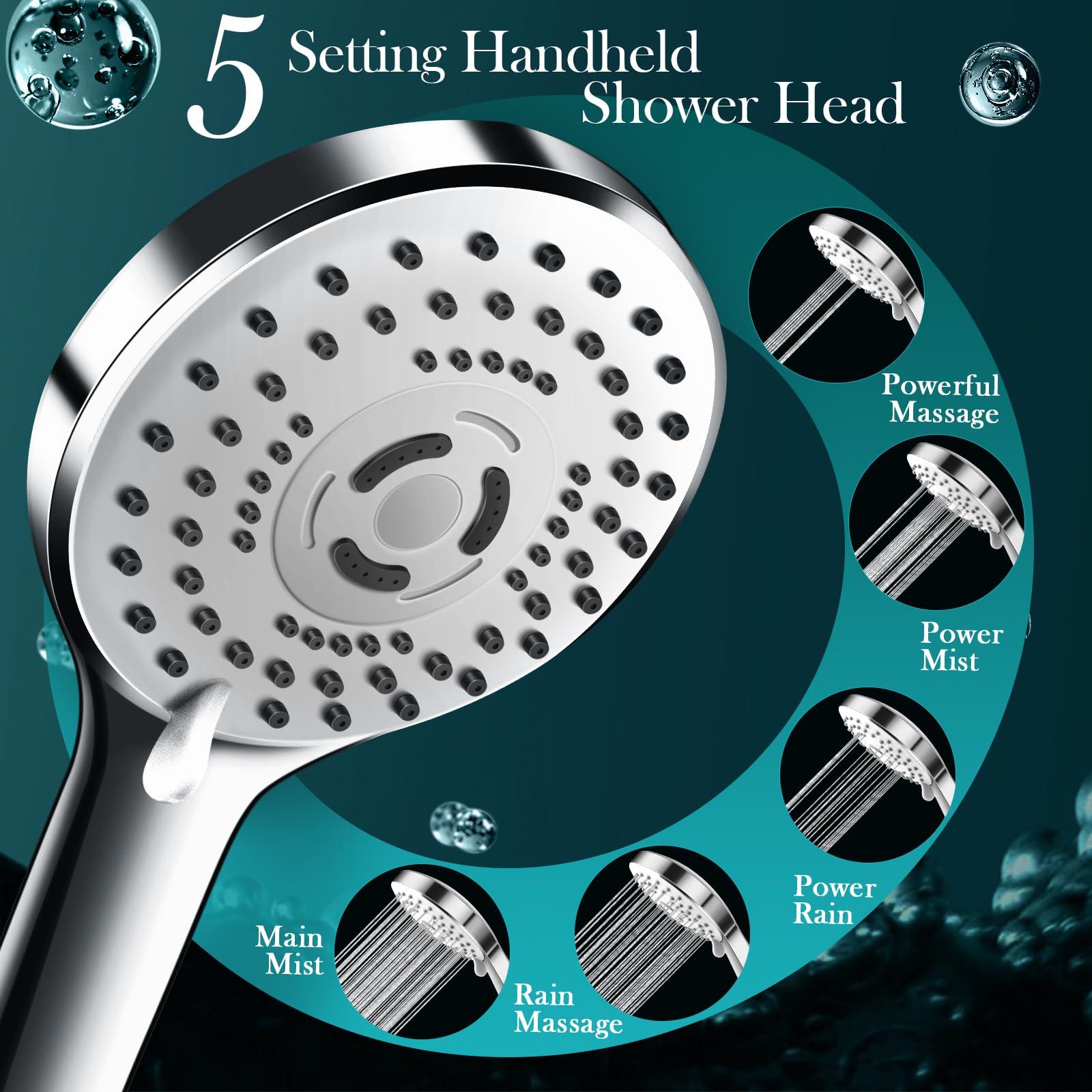 12'' Rain Shower Head Combo, High Pressure Rainfall Shower Head with 16'' Flexible Adjustment of Height/Angle Upgraded Extension Arm and 5 Setting Spray Handheld Shower Head, Anti-leak (Chrome) - Image 5