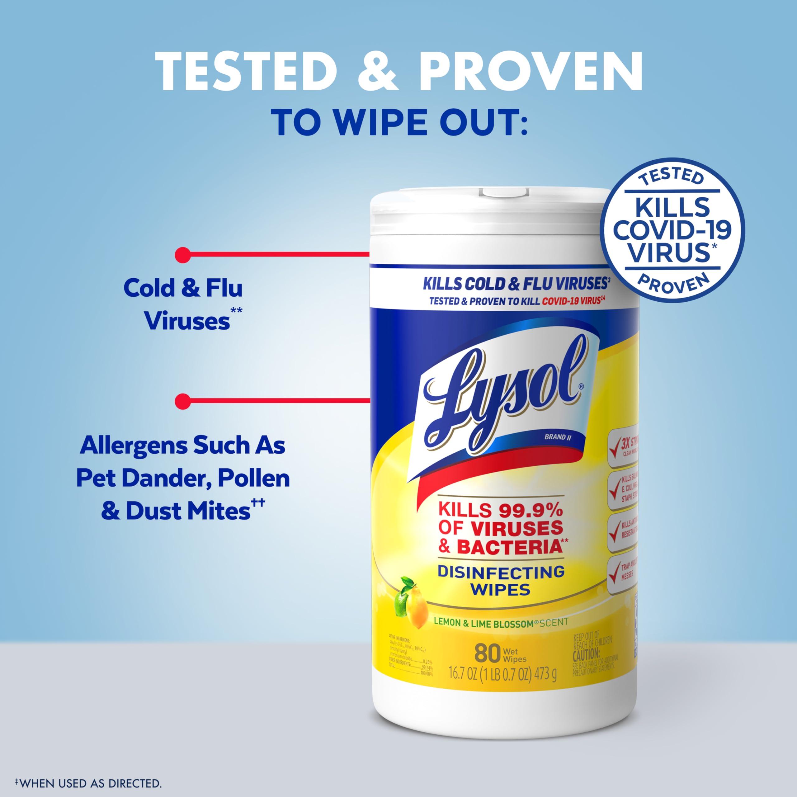 Lysol Disinfecting Wipes Bundle, Home Apartment Dorm Room Essentials and Cleaning Supplies, All Purpose Cleaner, Multi-surface Cleaning Wipes, Lemon and Lime Sanitizing Wipes Bundle, 80 Count - Image 3