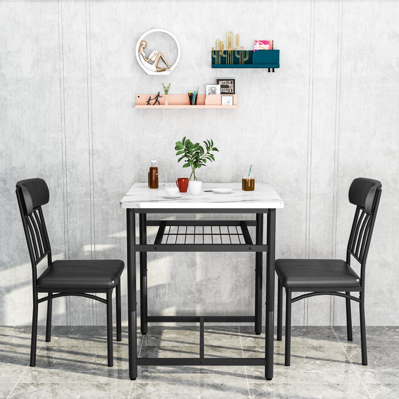 Lamerge 3-Piece Marble Table and Chairs Set, Kitchen Table and Leather Chairs for 2 People, Built-in Wine Rack for Small Space, Square Dinette Kitchen Table Set for Apartment, Studio, Home & Office - Image 9