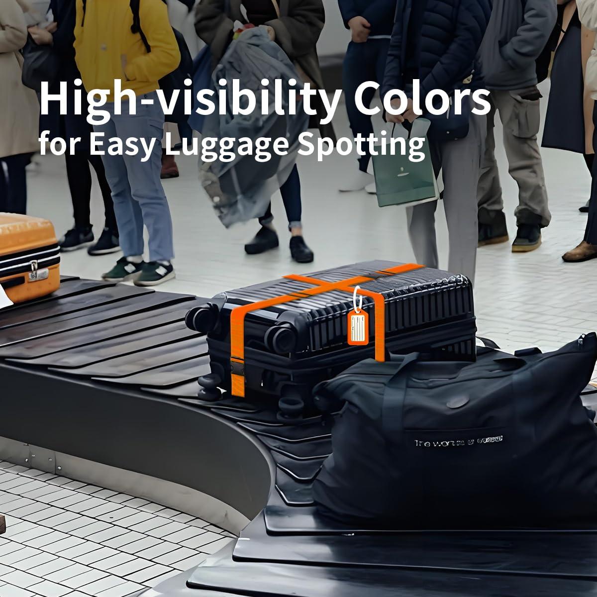 8 Pack Luggage Straps and Tags Set, Luggage Straps for Suitcases TSA Approved, Premium Nylon Belts for Luggage Security, Bright Colour Adjustable Luggage Belts- 4 Straps- 4 Tags(Orange) - Image 4