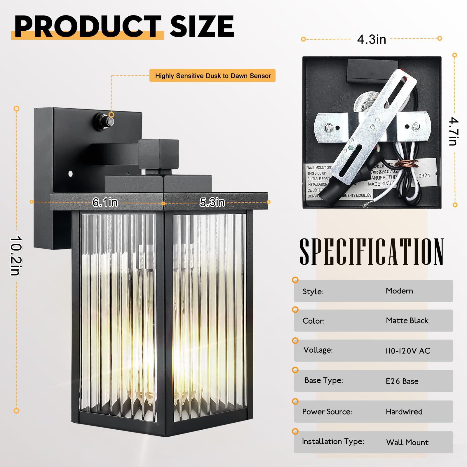 hameso Dusk to Dawn Outdoor Lighting, Waterproof Outdoor Porch Light with Tempered Glass, Outdoor Light Fixture for House Exterior Front Door Garage Patio - Image 5
