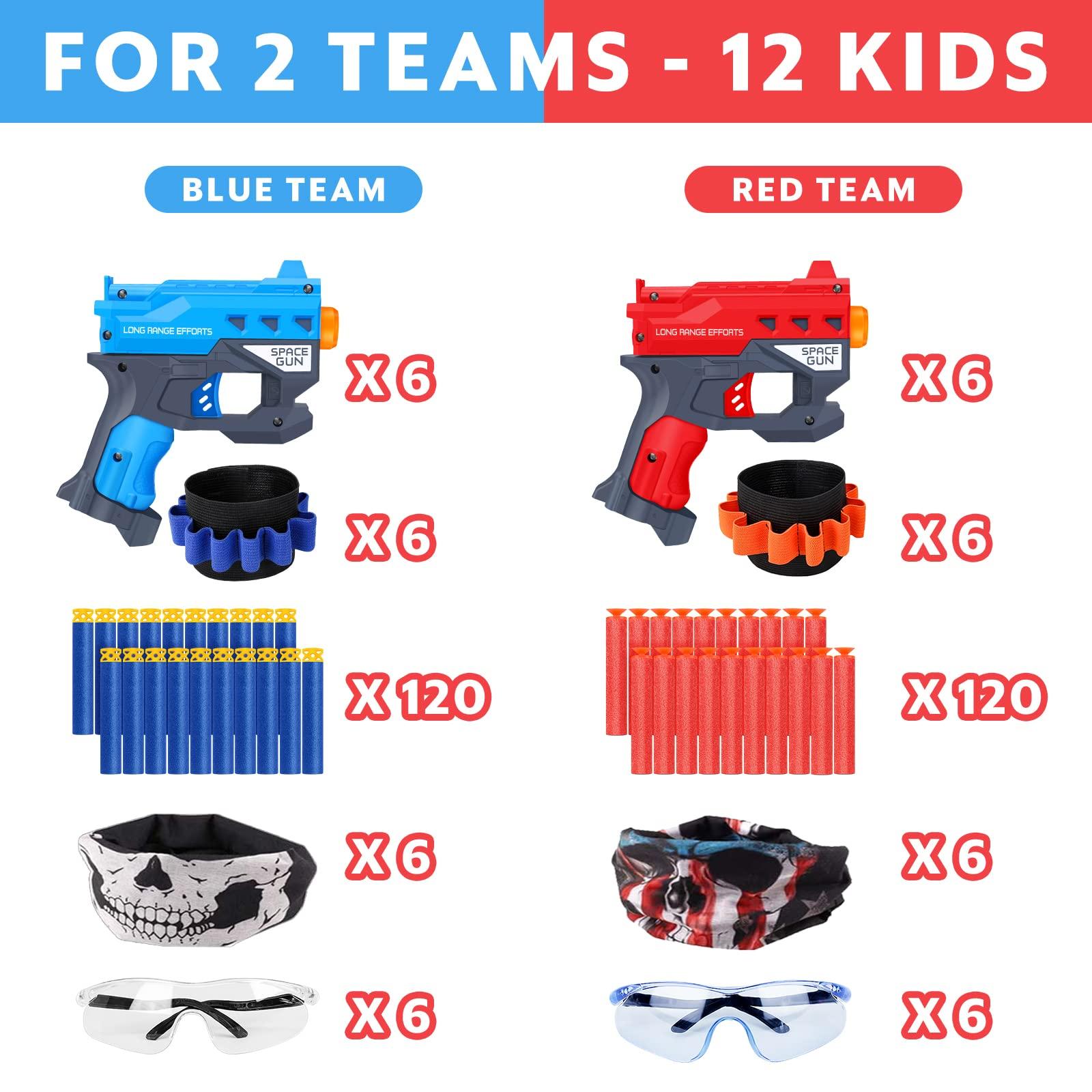 TiopLior Party Favors Compatible with Nerf Party, 12 Sets Gun Party Favors for Birthday Pack Included Mini Foam Pistols, 240 Foam Bullets, Safety Glasses, Wrist Belt Band, Face Masks - Image 3