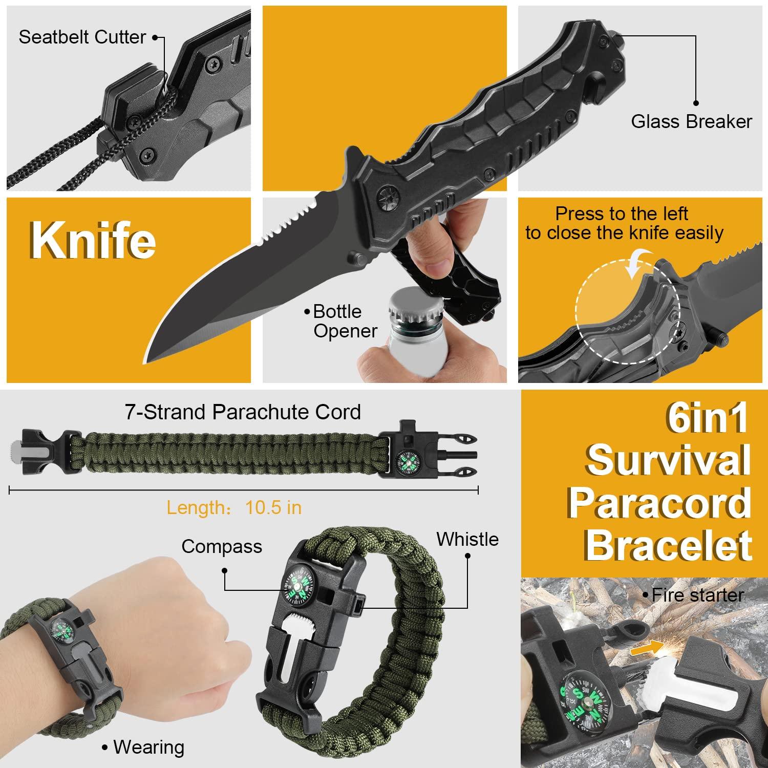 Survival Kit, Gifts for Men Dad Husband, Emergency Survival Gear and Equipment 19 in 1, Fishing Hunting Birthday for Men, Camping Accessories, Cool Gadget, Camping Essentials - Image 2