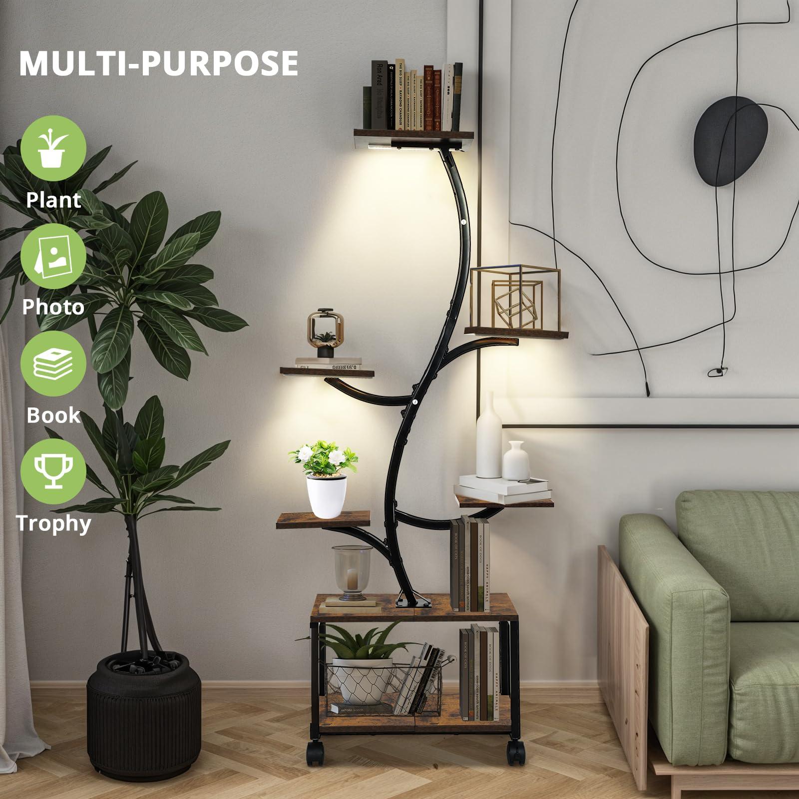 Plant Stand Indoor with Grow Lights, 62" Plant Stand with Locking Wheels, 7 Tiered Plant Shelf Adjustable Brightness with Remote Control, Metal Tall Plant Flower Holde for Living Room, Patio (Brown) - Image 6