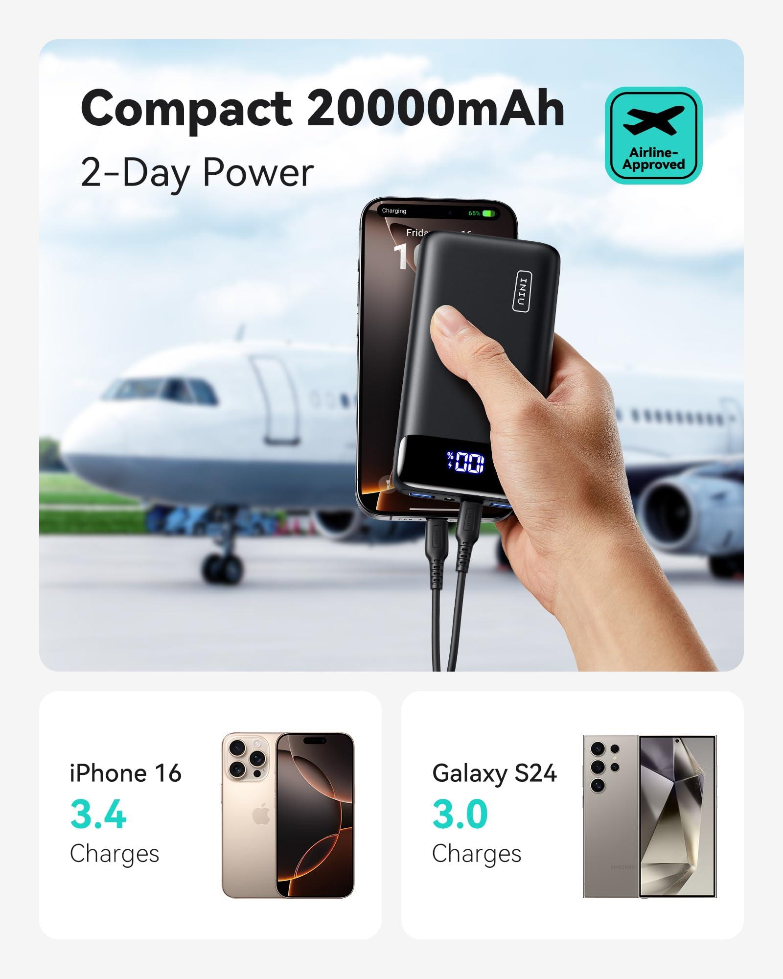 INIU Portable Charger, 22.5W 20000mAh USB C in & Out Power Bank Fast Charging, PD 3.0+QC 4.0 LED Display Phone Battery Pack Compatible with iPhone 16 15 14 13 Pro Samsung S23 Google iPad Tablet, etc - Image 2