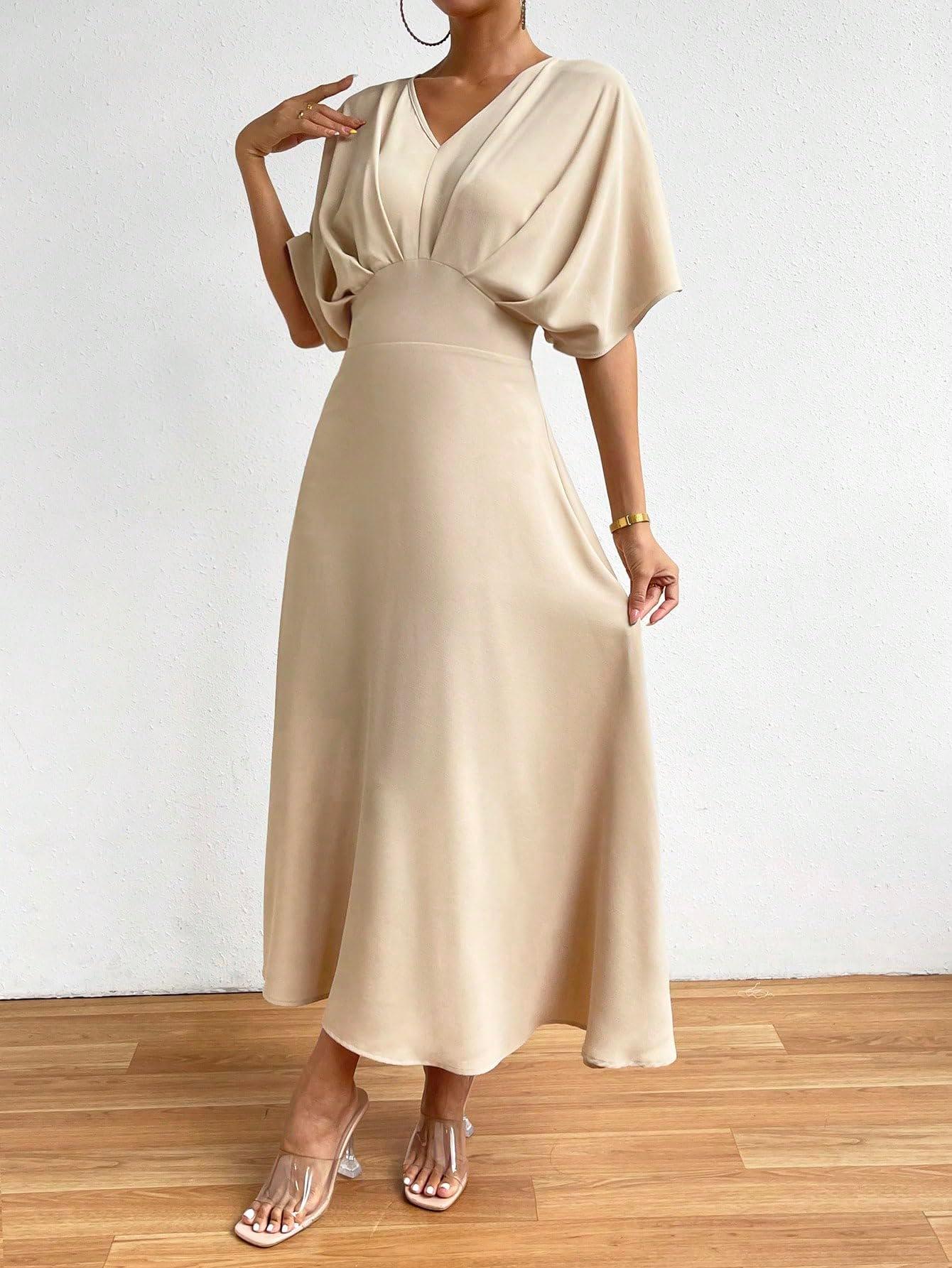 Floerns Women's V Neck Half Sleeve Ruched Cocktail Evening A Line Long Dress - Image 4