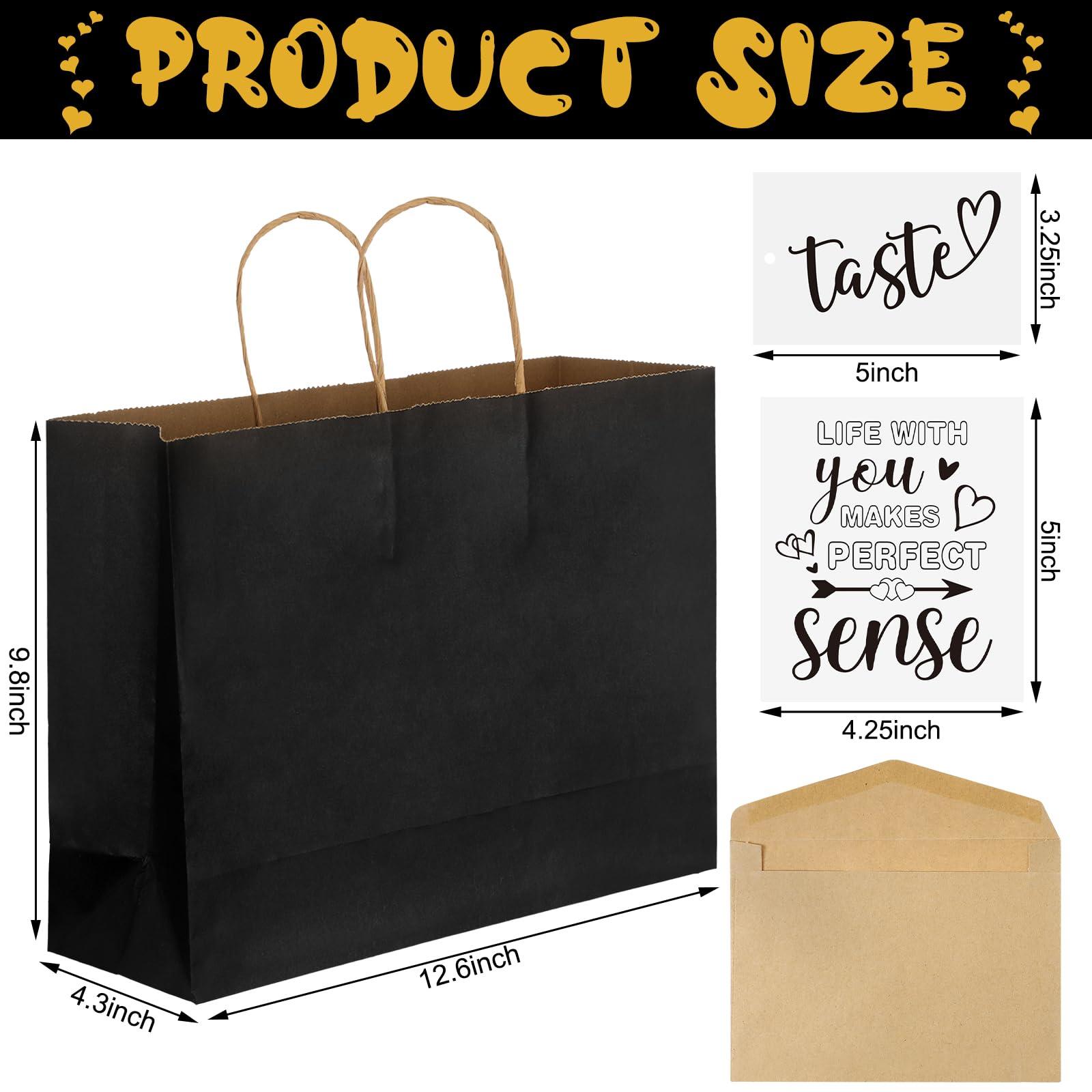 Kolldenn 5 Senses Gift Tags Kraft Paper Bag Set for Husband Wife 5 Sense Gift Bags Tissue Paper Greeting Card label for Him Her Couple Valentine Christmas(12.6 x 4.3 x 9.8 Inch,Black) - Image 2
