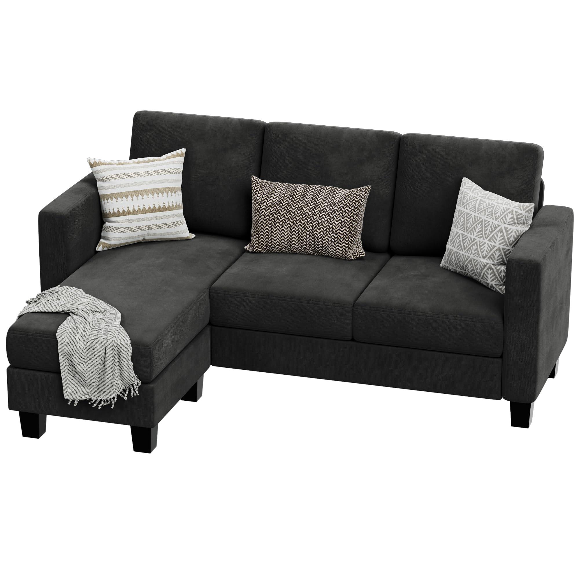 VICTONE Sectional Sofa Couch, 3 seat L-Shaped Small Sofa with Movable Ottoman Couch for Small Apartments, Living Rooms and Offices (Linen Fabric, Deep Grey) - Image 8