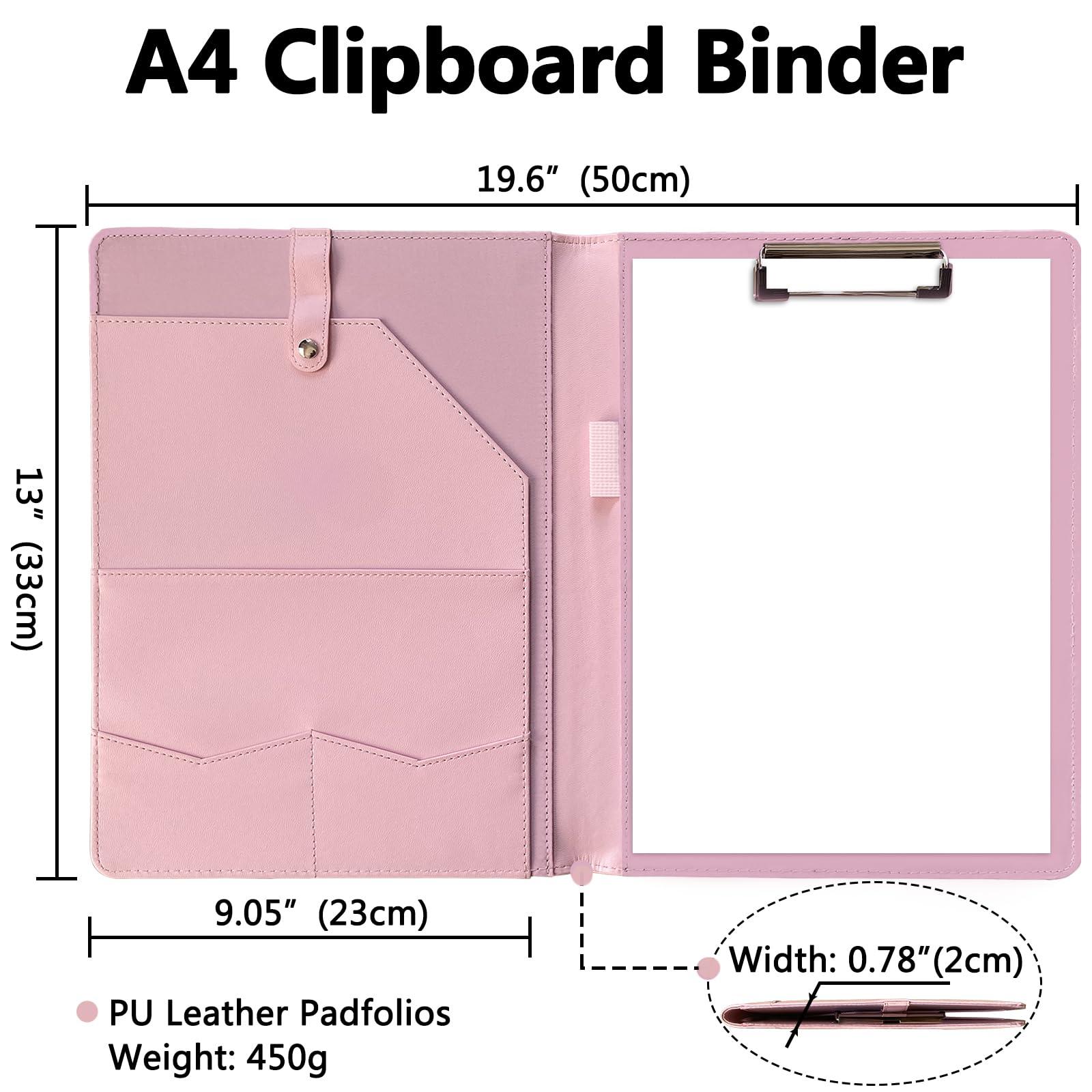 Portfolio Folder Padfolio with A4 Clipboard, PU Leather Portfolio Clipboard Business Binder Writing Clip Board Organizer for Legal Documents Business Card Men Women Pink - Image 3