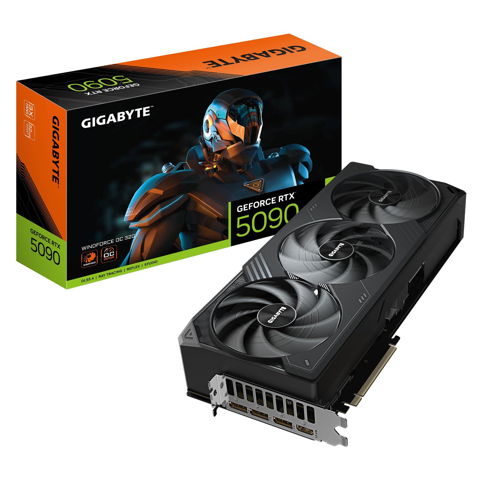 GIGABYTE GeForce RTX 5090 WINDFORCE OC 32G Graphics Card - 32GB GDDR7, 512 Bits, PCI-E 5.0, 2467MHz Core Frequency, 3 x DP 2.1a, 1x HDMI 2.1b, NVIDIA DLSS 4, GV-N5090WF3OC-32GD