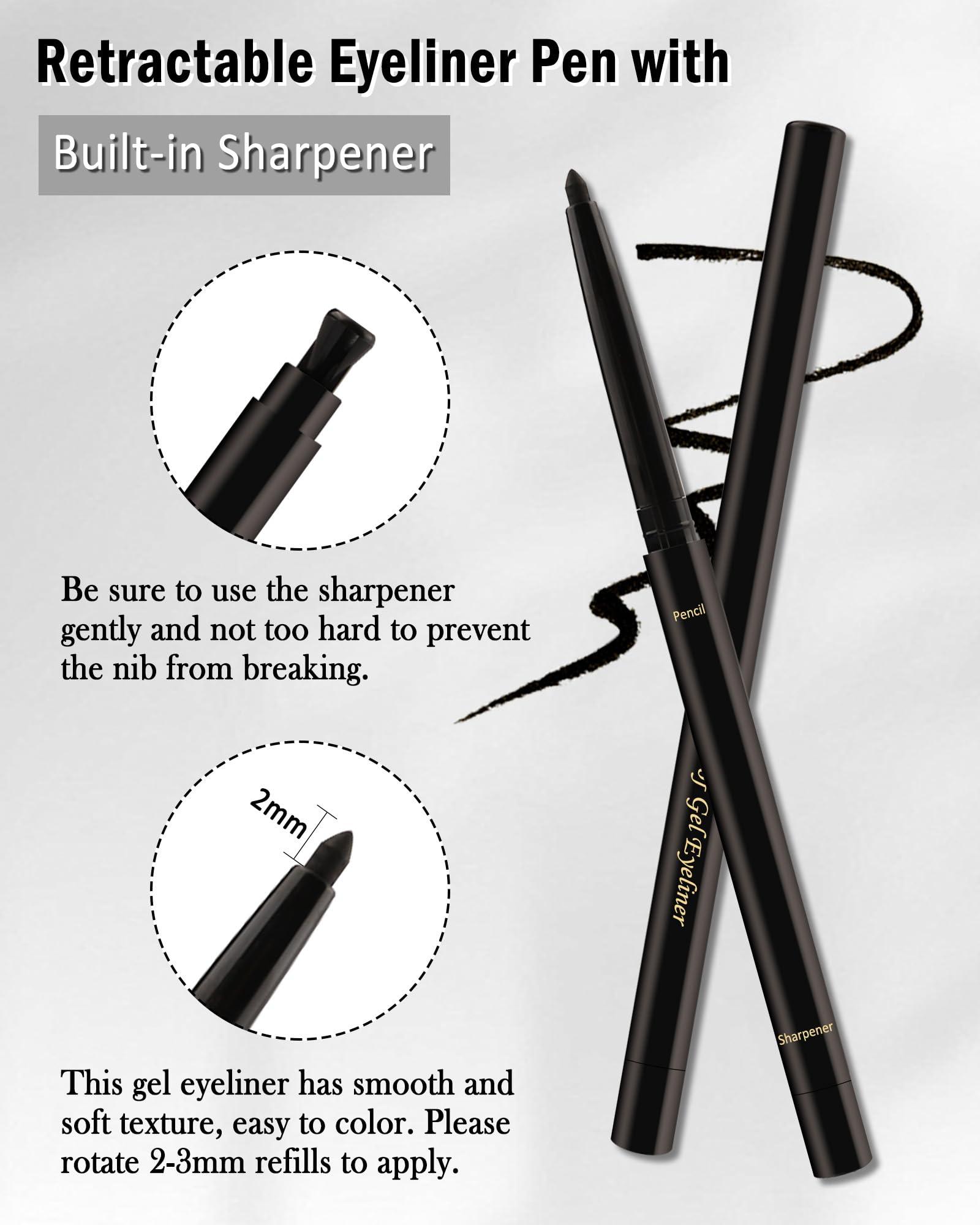 Black Gel Eyeliner for Older Women, Waterproof Smudge-Proof Retractable Eyeliner Pencil, Long Lasting 24H, Matte Cream Eyeliner Waterline with Sharpener, Eye Liner for Mature Women Sensitive Eyes-2Pcs - Image 3
