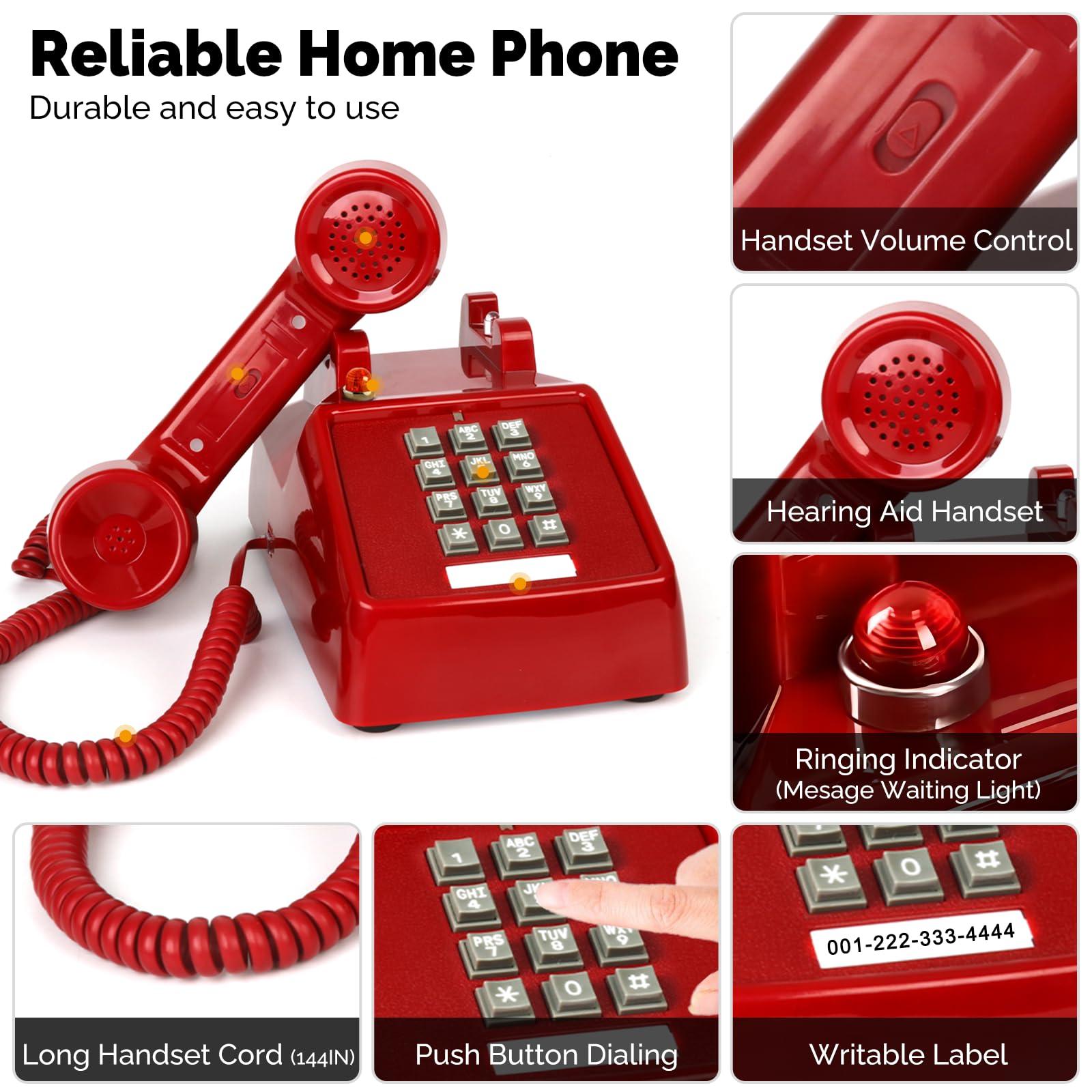Sangyn Retro Landline Phone Classic 2500 Analog Desk Phone with Indicator Mechanical Ringer Vintage Corded Telephone Old Phone for Home School Hotel Office - Image 2