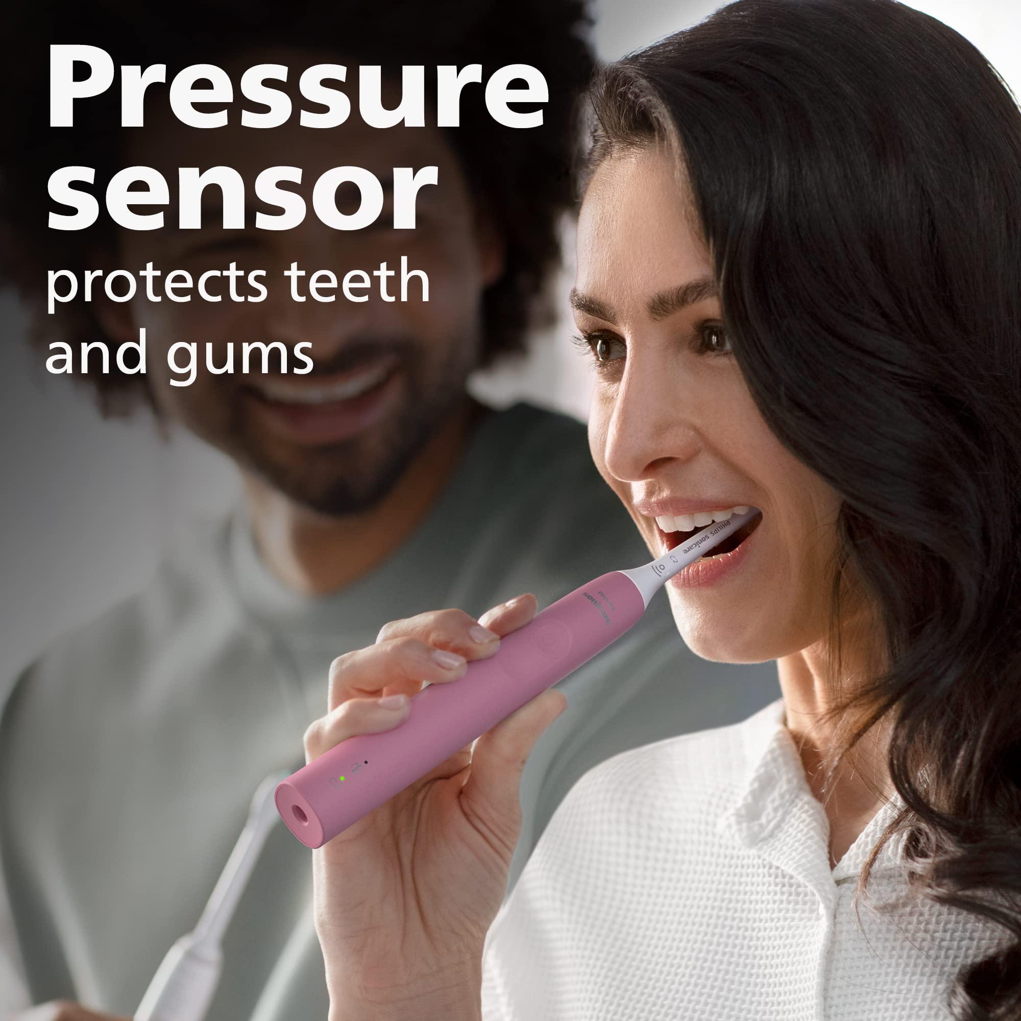 Philips Sonicare 4100 Rechargeable Electric Toothbrush, with Pressure Sensor, 2 Intensity Settings, SmarTimer and QuadPacer, 14-Day Battery Life, Deep Pink, Model HX3681/26 - Image 4