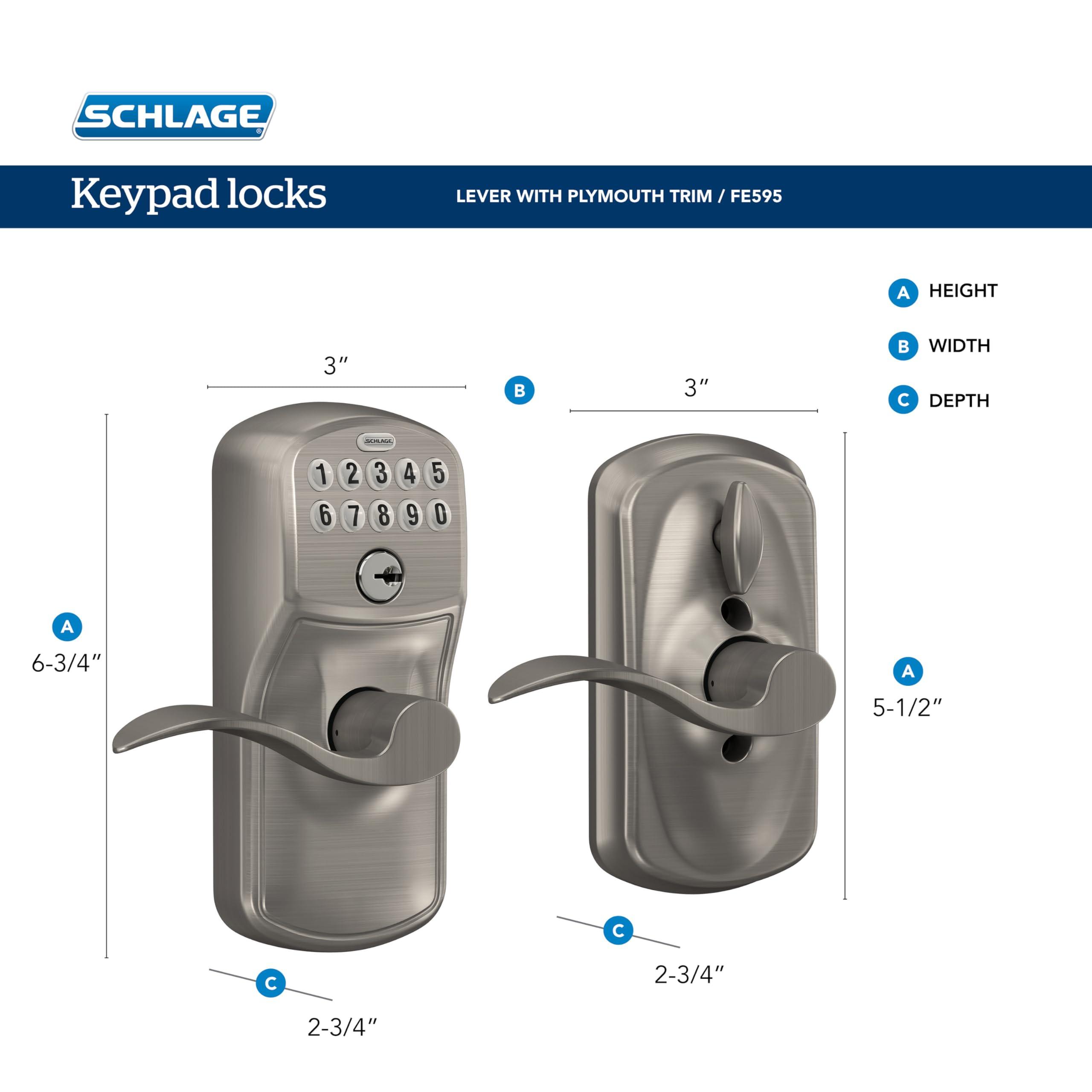 SCHLAGE Brushed Chrome FE595CS V PLY 626 ELA Plymouth Light Commercial Electronic Keypad Lock with Elan Lever(Satin Chrome) - Image 3