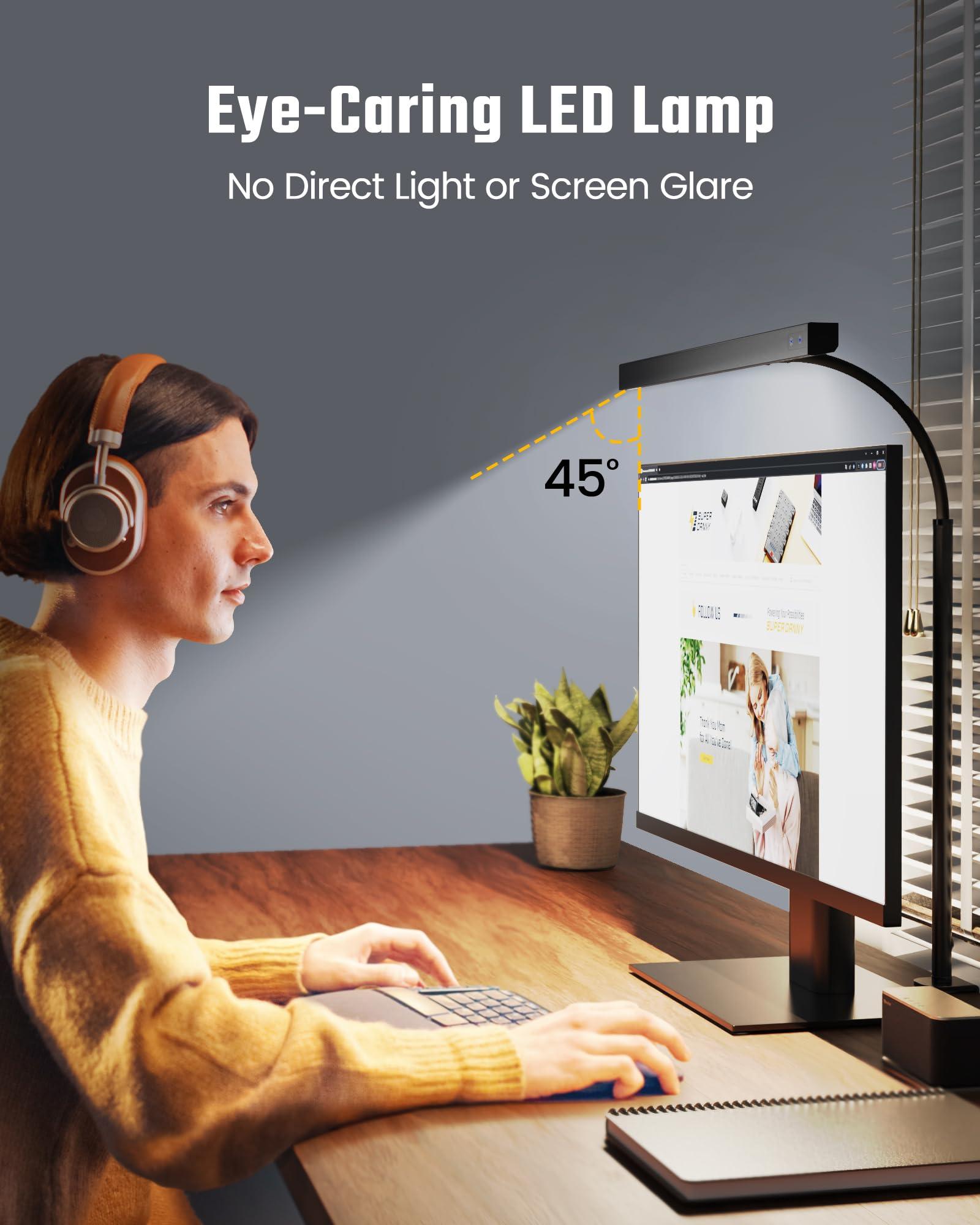 SUPERDANNY LED Desk Lamp for Office Home, Eye-Caring Desk Light with Adjustable Gooseneck, 12W Touch Control Dimmable Brightness, Architect Clamp Lamp with USB Adapter for Reading Study Workbench - Image 2