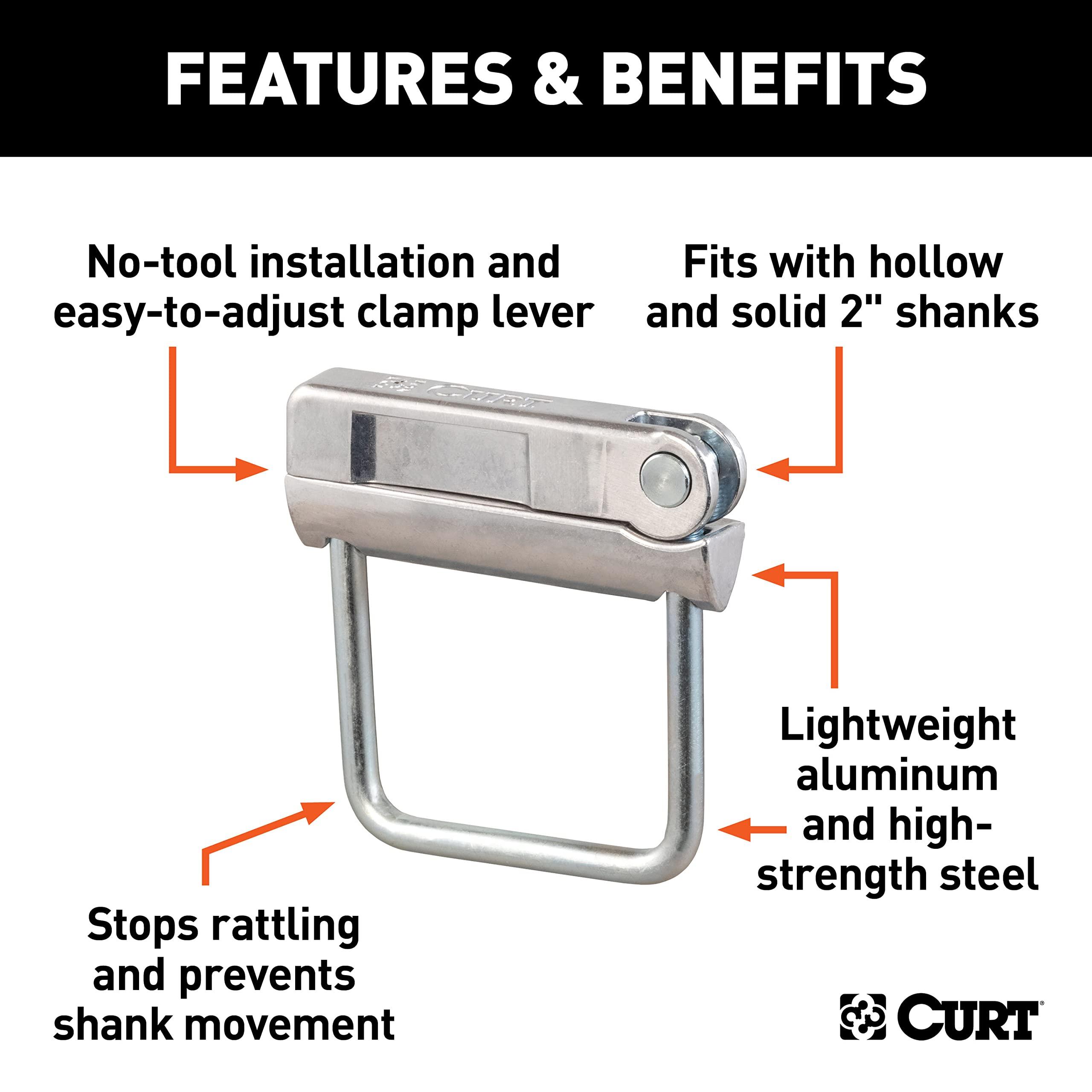 BKDK CURT 22325 No-Tool Anti-Rattle Hitch Clamp Tightener for 2-Inch Receiver, Hollow or Solid Shanks - Image 3