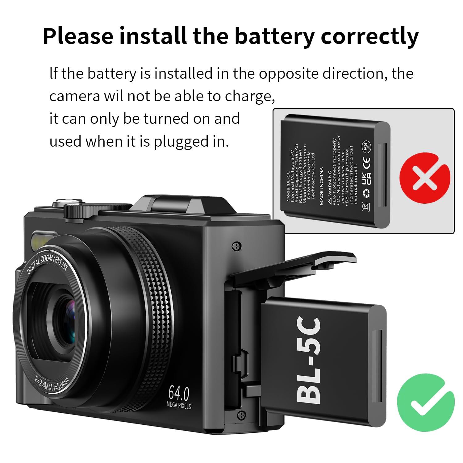 4K Digital Camera for Photography, 64MP Vlogging Camera for YouTube with 3" 180° Flip Screen, 18X Digital Zoom Point and Shoot Camara with 32GB Micro SD Card for Beginner (Black) - Image 5