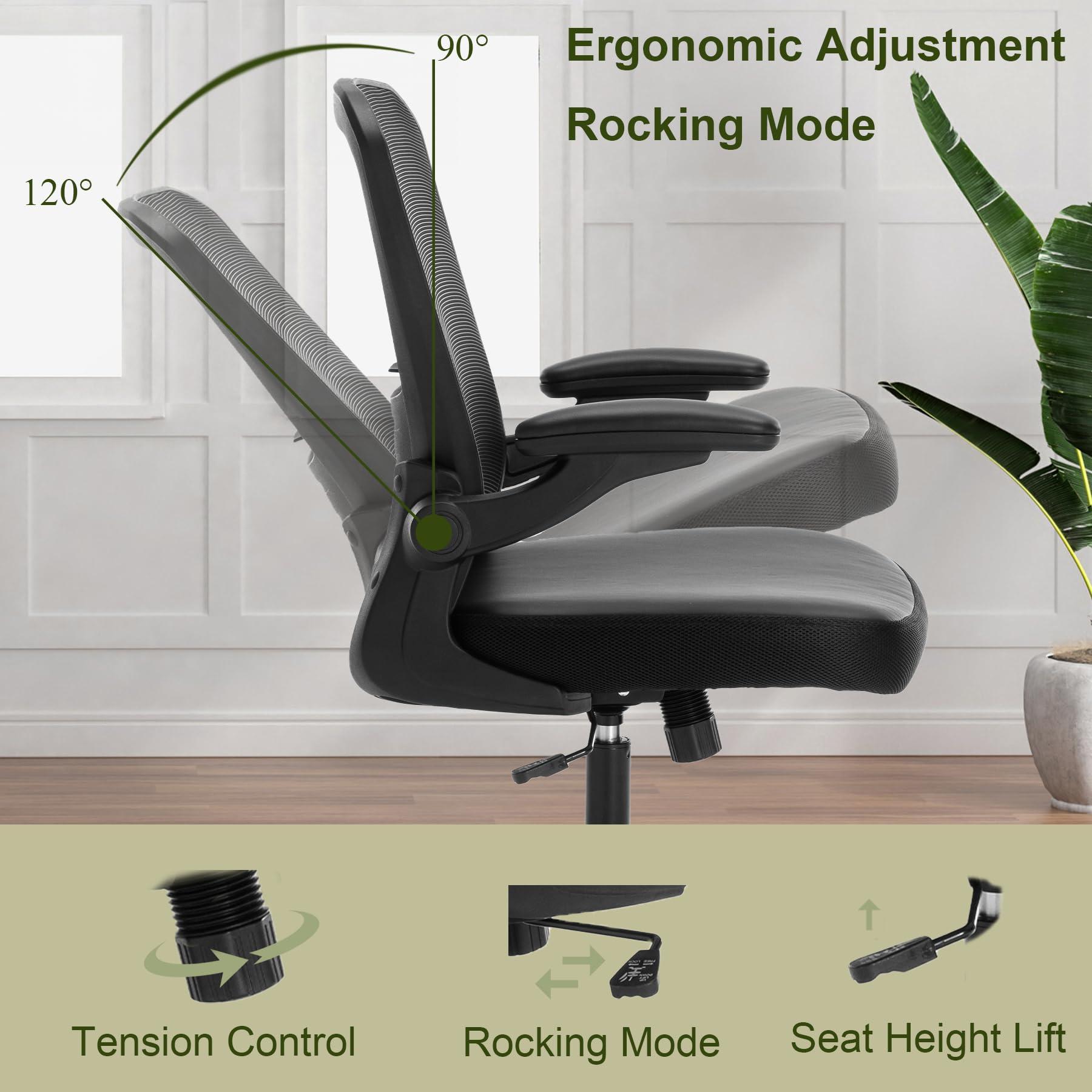 TOPBSHODC Ergonomic Office Chair 350lbs PU Leather Mesh Desk Chair with Lumbar Support, Flip-Up Arms, Swivel Wheels, Adjustable Height, Rolling Executive Computer Task Chair for Home Office,Black - Image 9