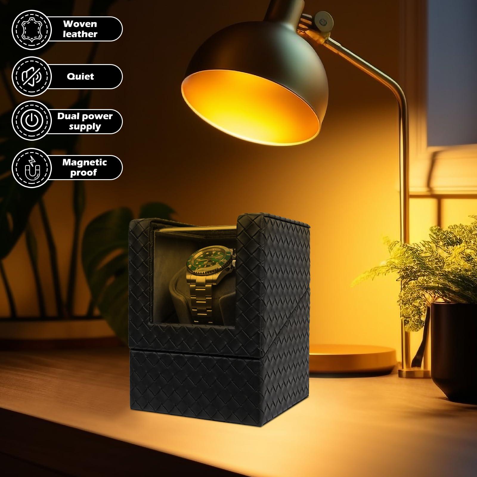 VIIFF Watch Winder for Automatic Watches – Silent Adjustable Rotation, Premium PU Leather Automatic Watch Winder, Soft Interior, Ideal Gift Option, Luxurious Display Case for Automatic Watches - Image 3