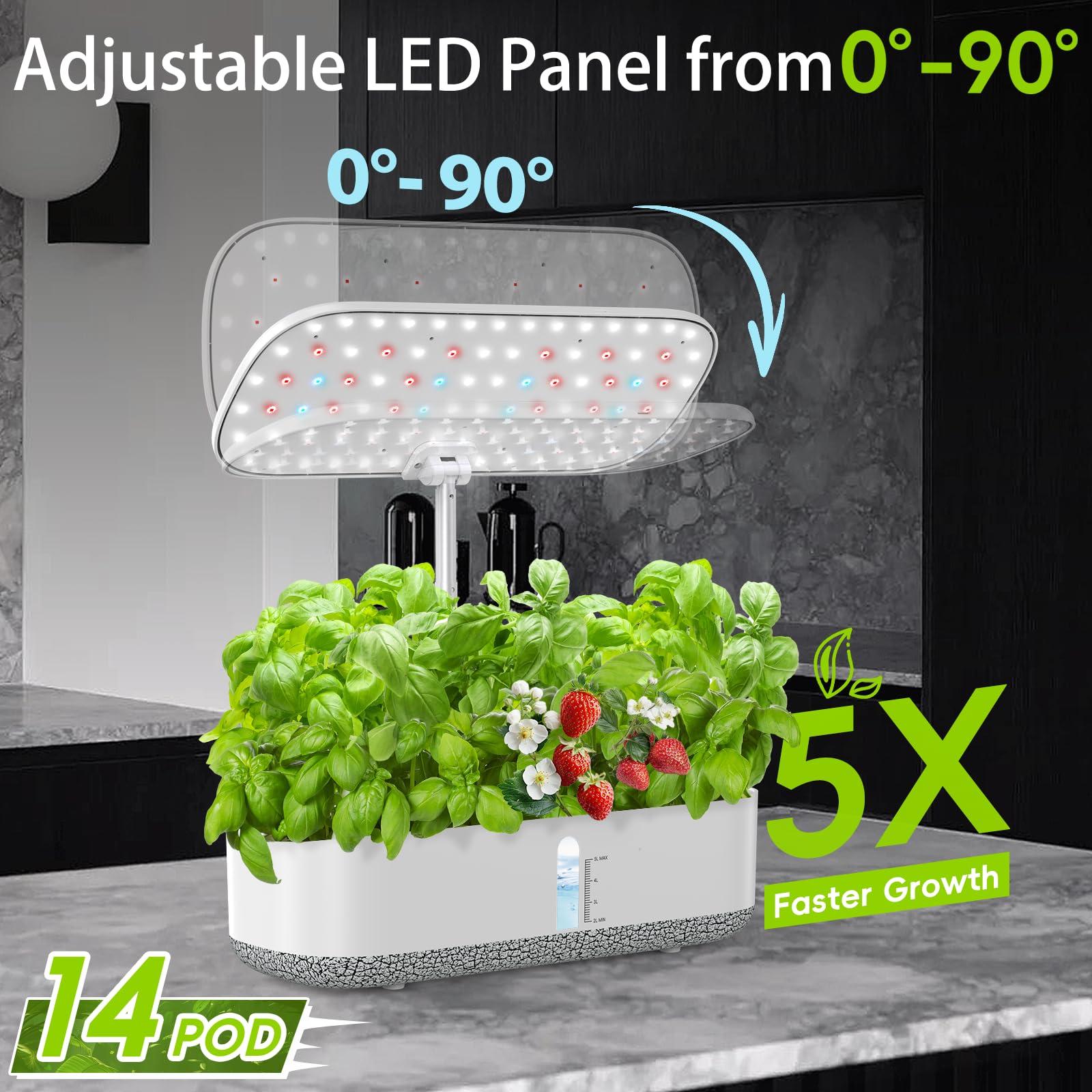 Large Hydroponics Growing System 14 Pods, Indoor Herb Garden with LED Grow Light, 5L Water Tank, Hydroponic Grow Kit with 3 Auto-Timers, Rotatable Light Panel and Child Lock for Home School Gardening - Image 2