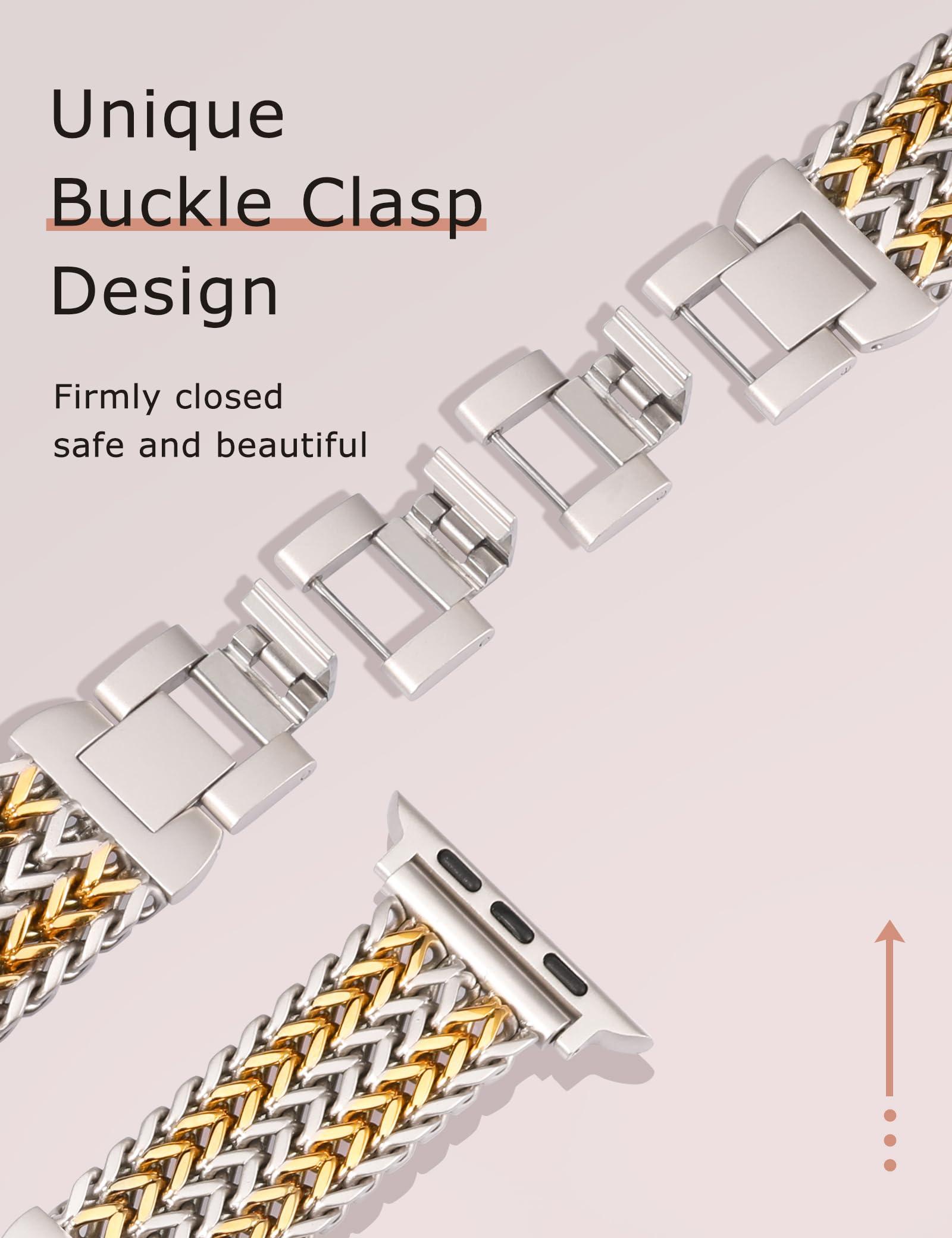 Minyee Compatible with Apple Watch Band 41/40/38/44/45/46/49/42mm Women, Dressy Stainless Steel Metal Chain Strap Designer Starlight Link Bracelet Wristband for iWatch Series 10 9 8 7 6 5 4 Ultra SE - Image 3