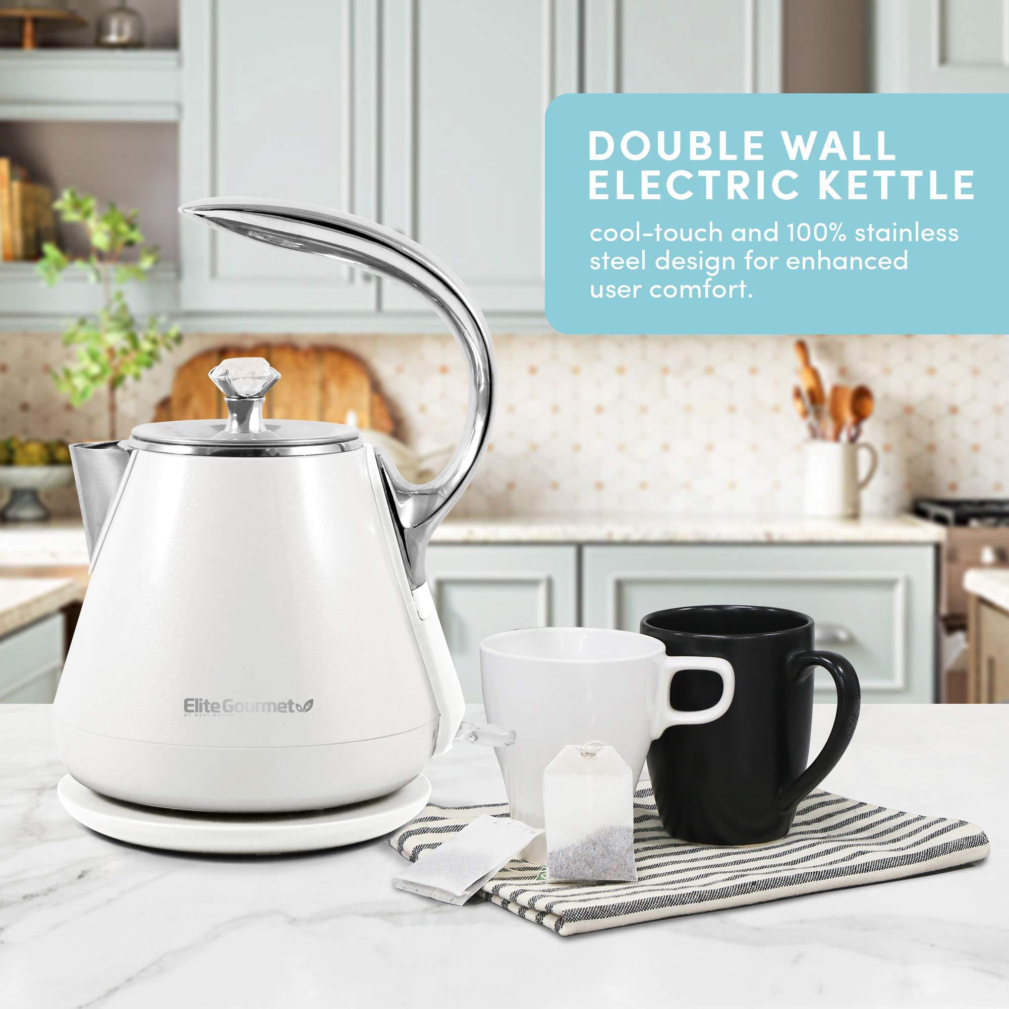 Elite Gourmet EKT-1203W 1350W Double Wall Insulated Cool Touch Electric Water Tea Kettle, BPA Free Stainless Steel Interior and Auto Shut-Off - Image 2