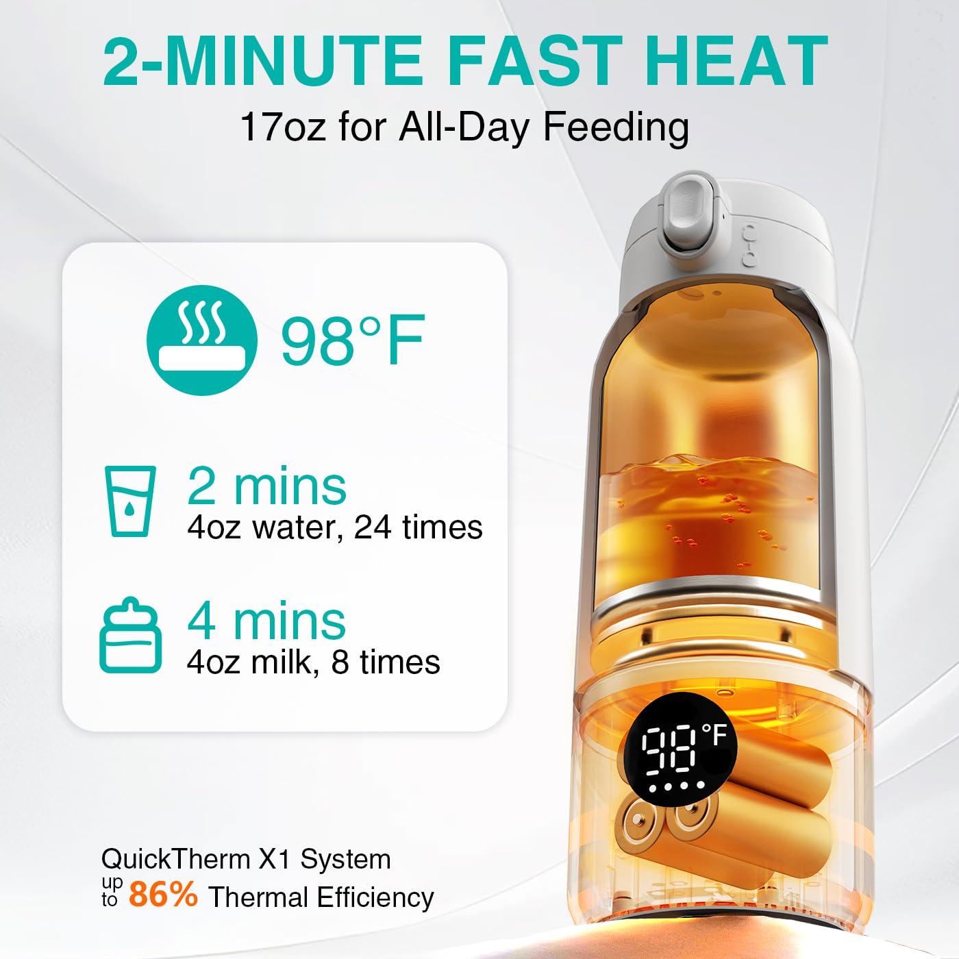 Koalababy Portable Bottle Warmer – Fast Heating Milk Warmer for Travel, Breast Milk & Formula, 17oz Leak-Proof Stainless Steel, IPX6 Waterproof, Rechargeable with Long Battery Life - Image 3