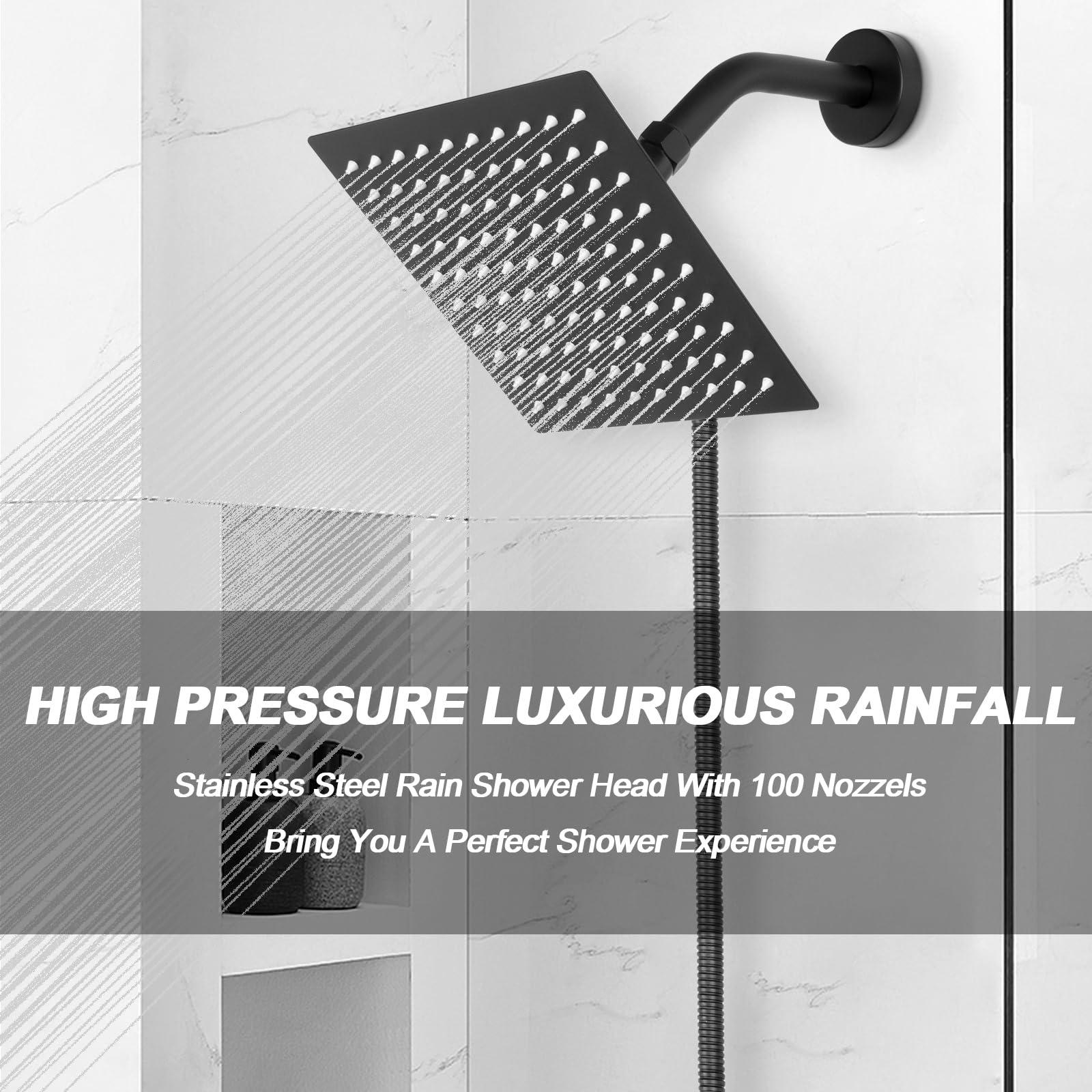 NearMoon Shower Head with Hose, High Pressure Stainless Steel Rain Shower and 3 Settings Handheld Spray Combo with Push Button Flow Control (8 Inch Showerhead Set, Matte Black) - Image 2