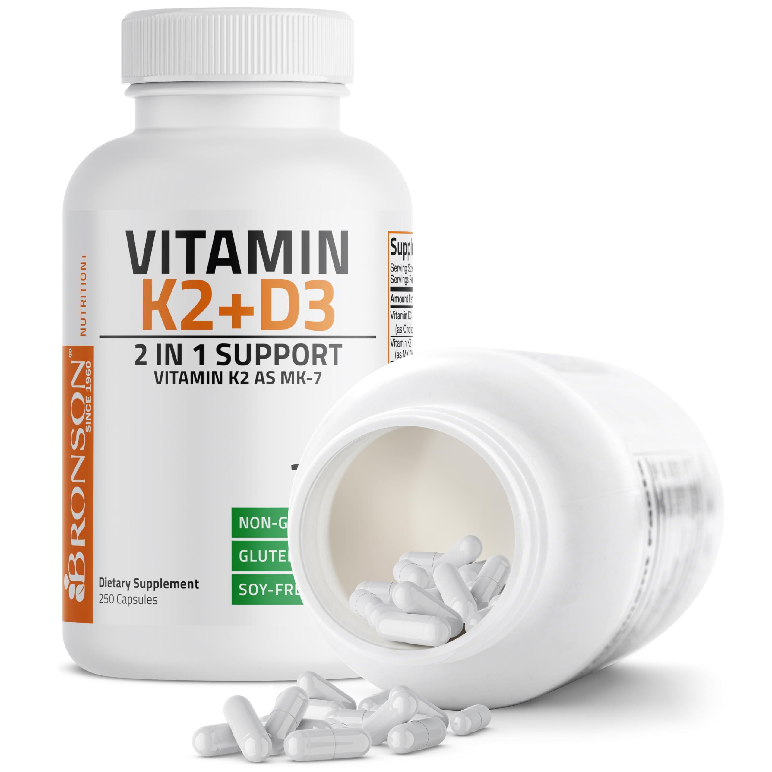 Bronson Vitamin K2 (MK7) with D3 Supplement Non-GMO Formula 5000 IU Vitamin D3 & 90 mcg K2 MK-7 Easy to Swallow D & K Complex, 250 Capsules - Image 6