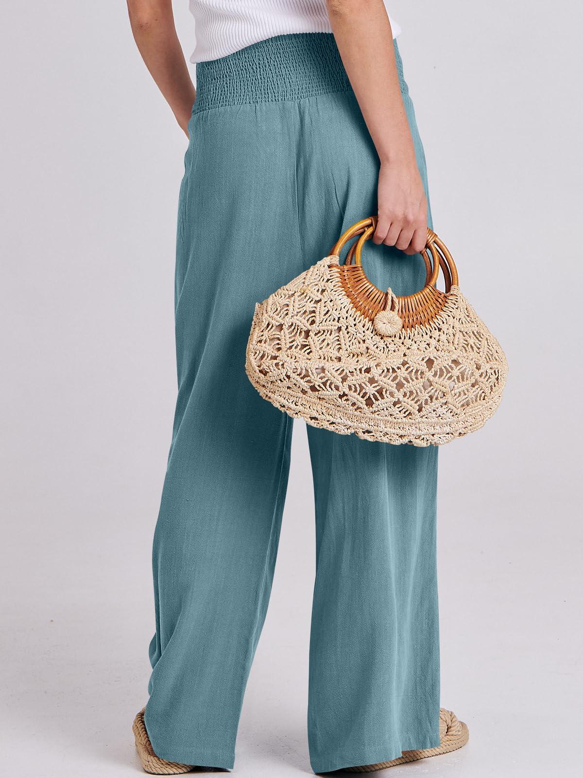 ANRABESS Women Linen Palazzo Pants Summer Boho Wide Leg High Waist Casual Lounge Pant 2025 Beach Travel Vacation Outfits - Image 4