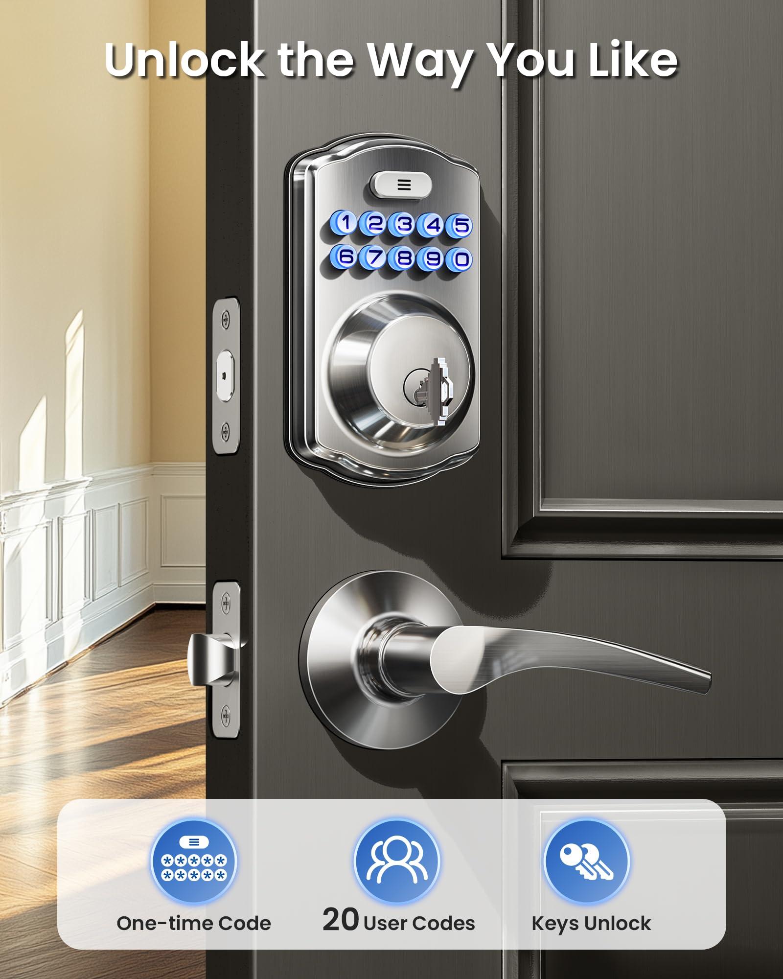 Veise Keyless Entry Door Lock with 2 Lever Handles - Electronic Keypad Deadbolt, Easy Installation Digital Smart Front Door Lock Set, Satin Nickel - Image 2