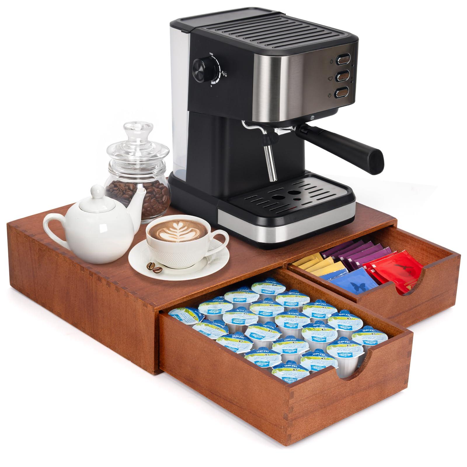 Wooden Coffee Pod Organizer, Coffee Bar Organizer Tea Bag Storage, Coffe Cup Drawer Maker Machine Stand for Kitchen, Kffee Bar Utensil Storage Home Decor Office Supplies