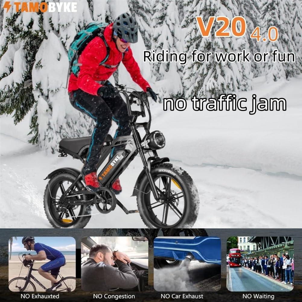 Tamobyke Moped Style 1500W/2000W Electric Bike,30mph/33mph Ebike&34-180Miles PAS Range,48V15.6ah/18.2ah/ (874Wh) Larger Battery, 20'' Fat Tire Electric Bike for Adults,UL Safety Certified. - Image 8