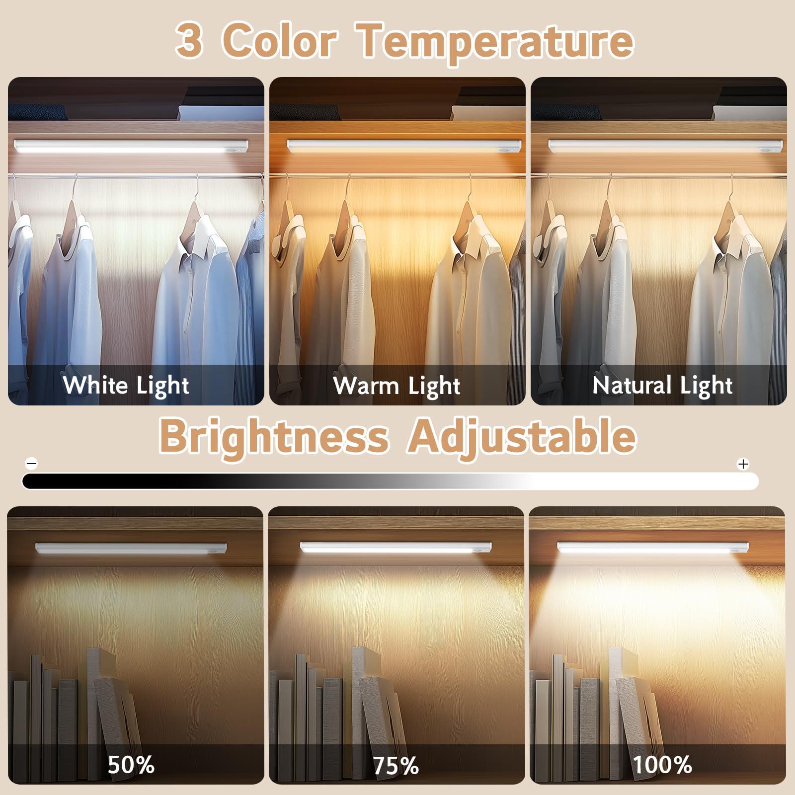 Under Cabinet Lighting Wireless, 4Pack Motion Sensor Light Indoor with 3 Color Temps, Dimmable Closet Lights Battery Operated, LED Magnetic Light, Rechargeable Under Counter Lights for Kitchen Home - Image 3