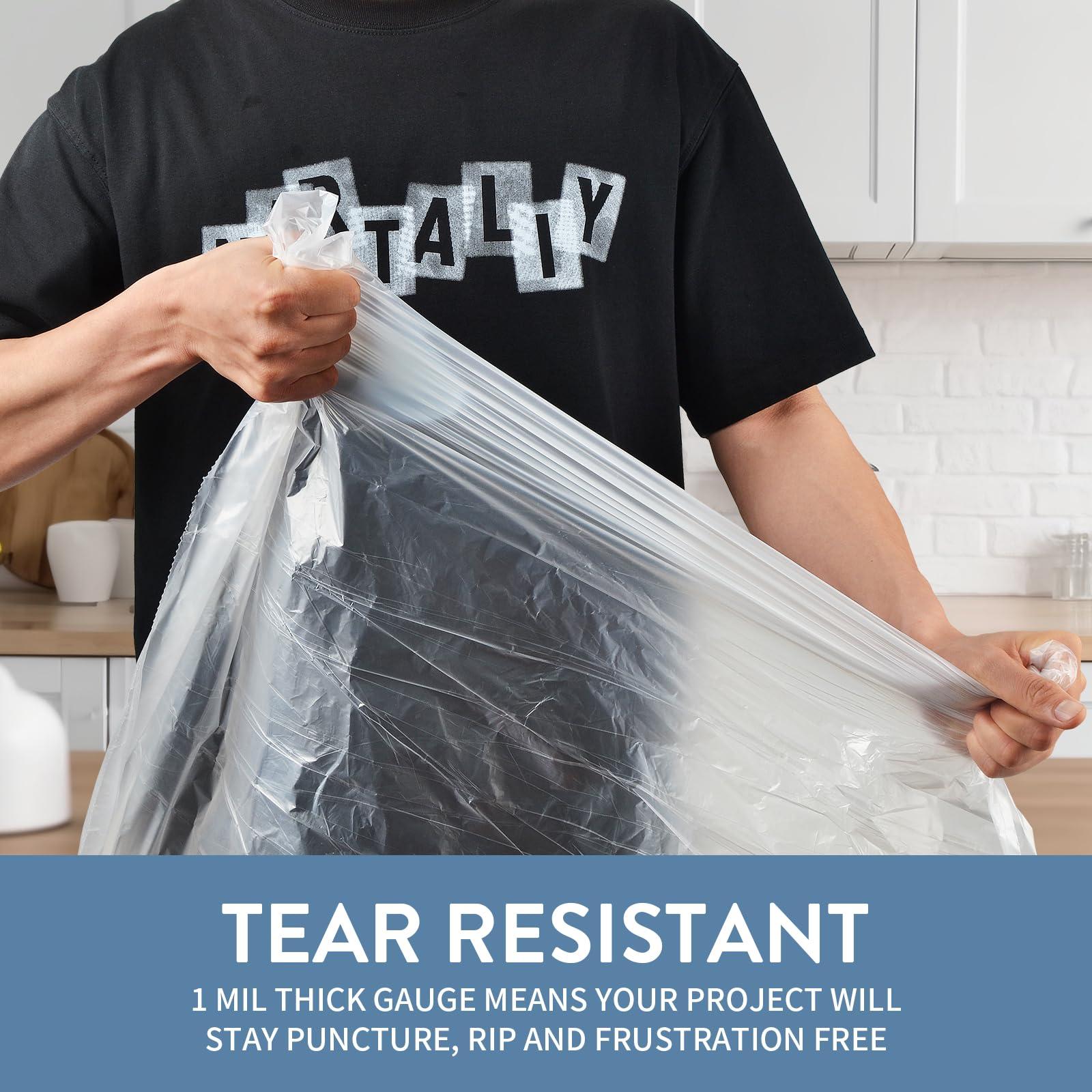 Geiteoa 16-18 Gallon Trash Bags with Drawstring Large Strong Trash Can Liners, Heavy Duty Plastic Garbage Bags for Home Kitchen Office Lawn Commercial, Clear (105) - Image 5