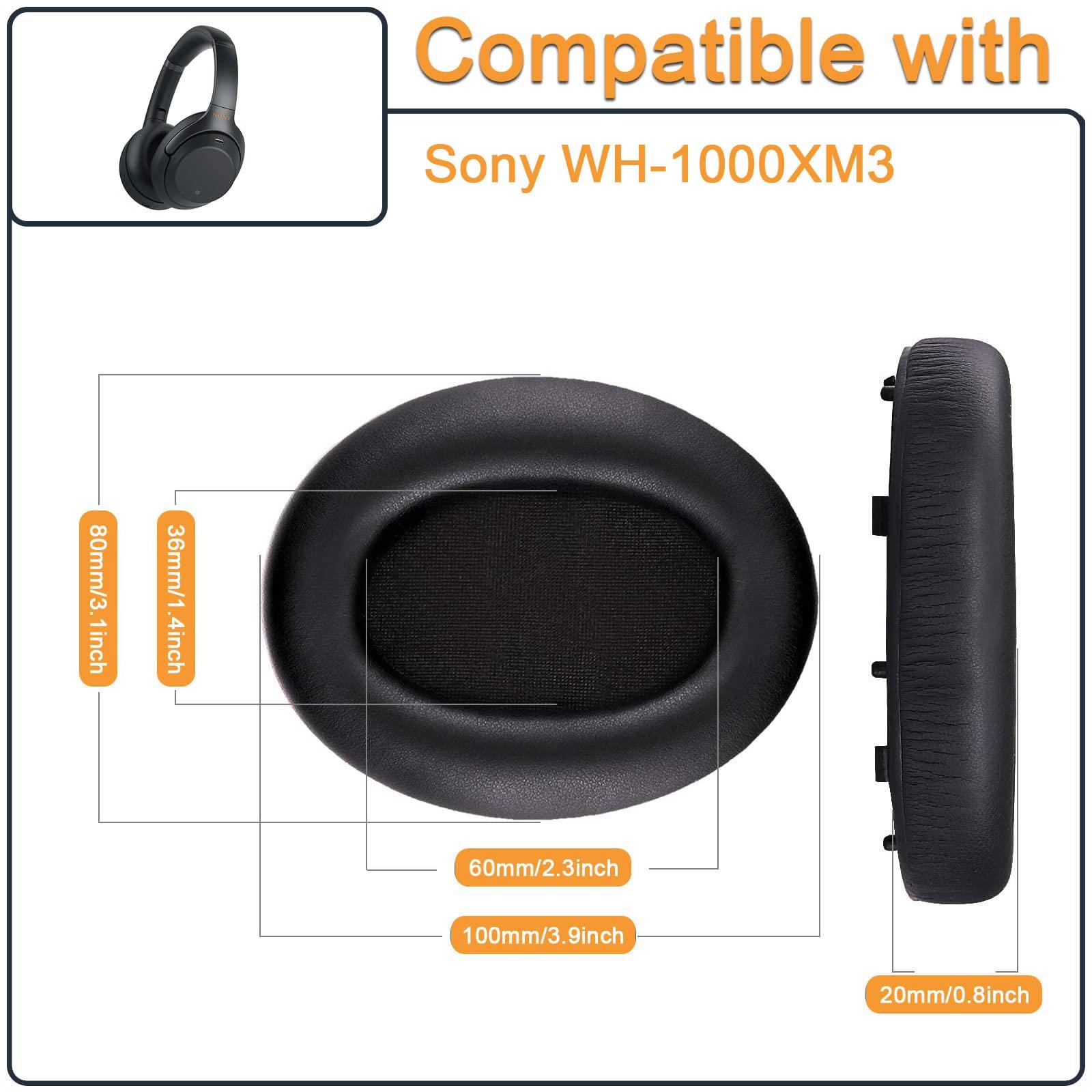 Replacement 1000XM3 Ear Cushion for Sony WH-1000XM3 Over-Ear Headphones, Compatibel WH1000XM3 Ear Pads with Softer Protein Leather, Noise Isolation Memory Foam, Black - Image 2
