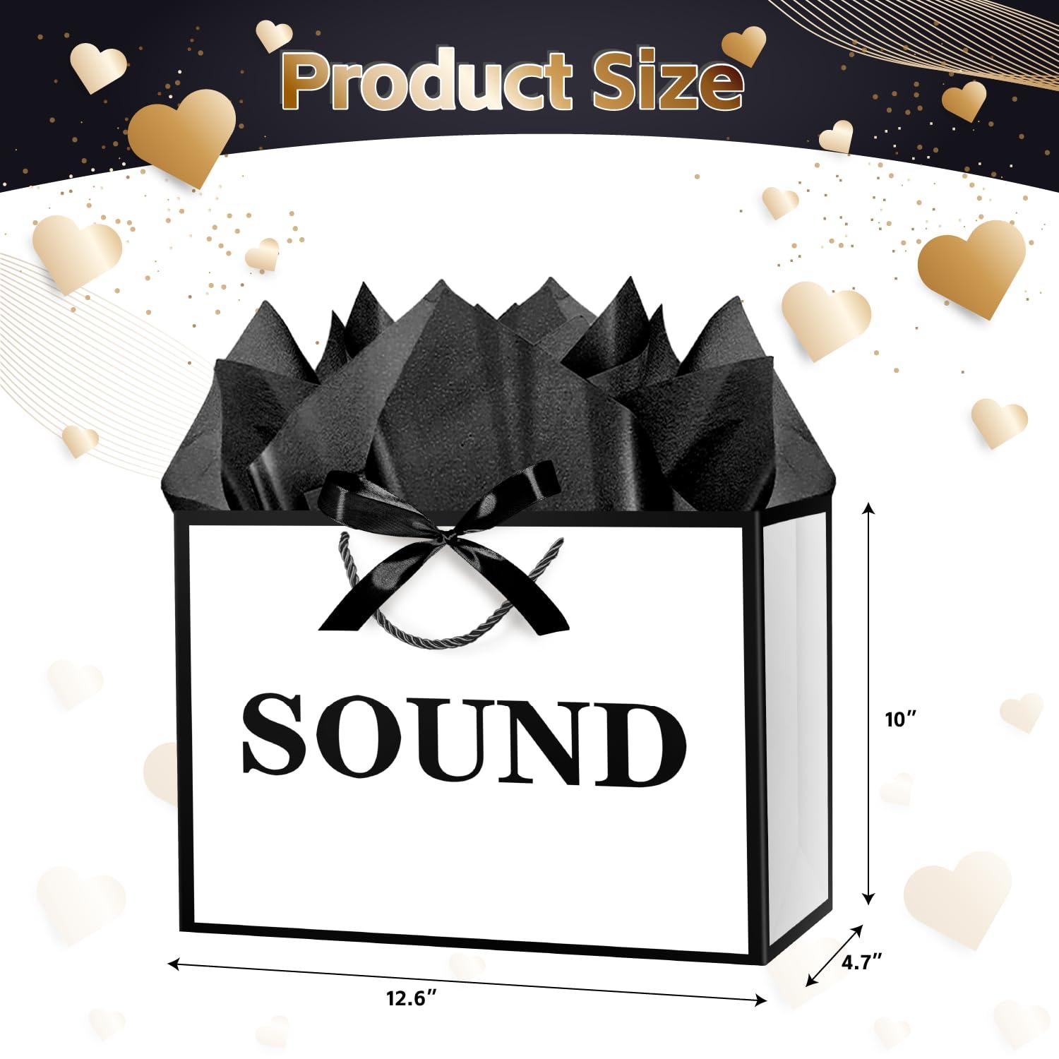 JWSCYSY 12.6" 5 Senses Gift Bags with Tissue Papers and Ribbons for Men, Women, Him Her Birthday, Anniversary, Wedding, Valentine's Day (White Black) - Image 2