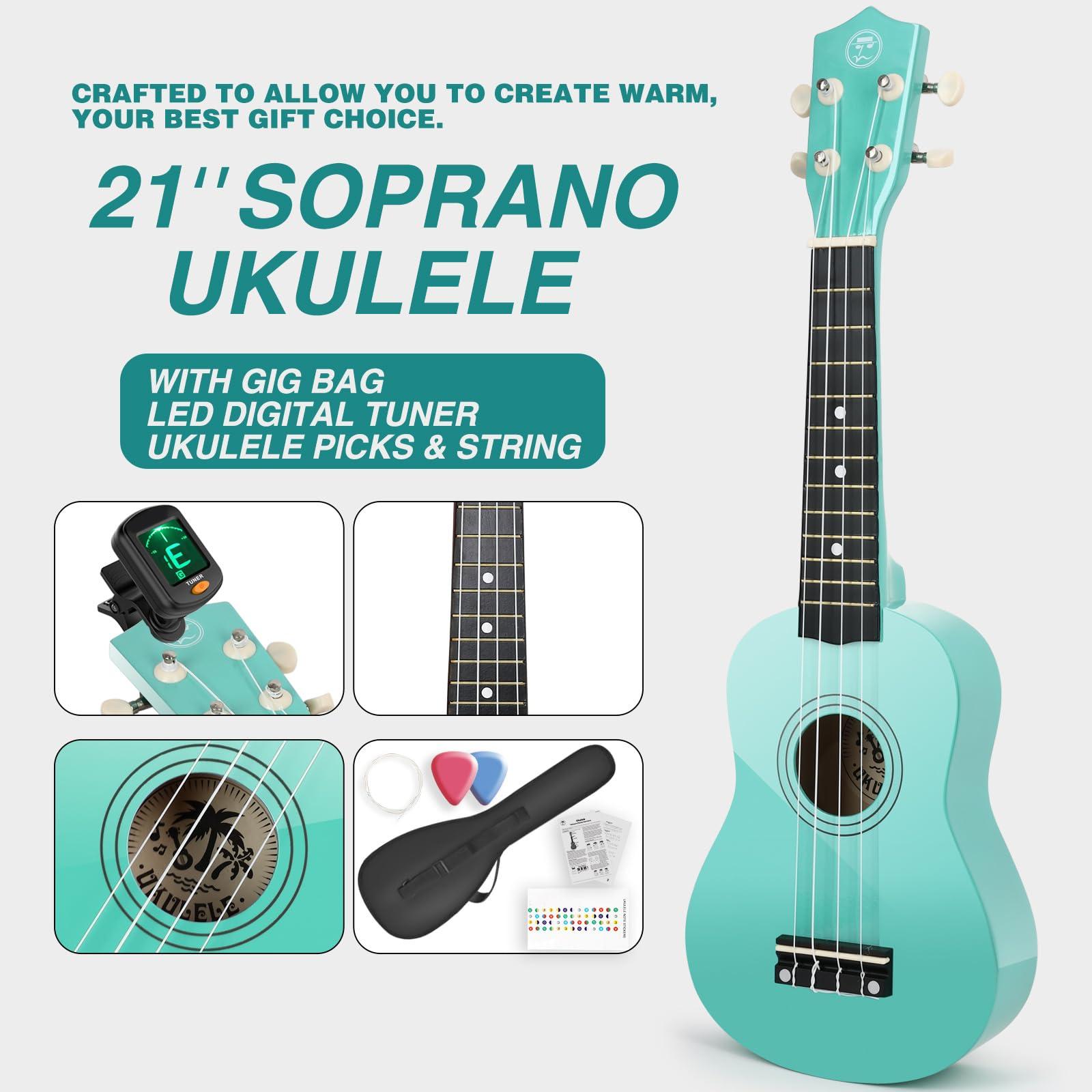 MUSTAR Soprano Ukulele for Beginners - 21 Inch Basswood Ukulele for Kids & Adults Birthday Holiday Present, Gig Bag, Digital Tuner, Strap, Picks, All in One Kit, Ukuleles Starter Kit - Image 4