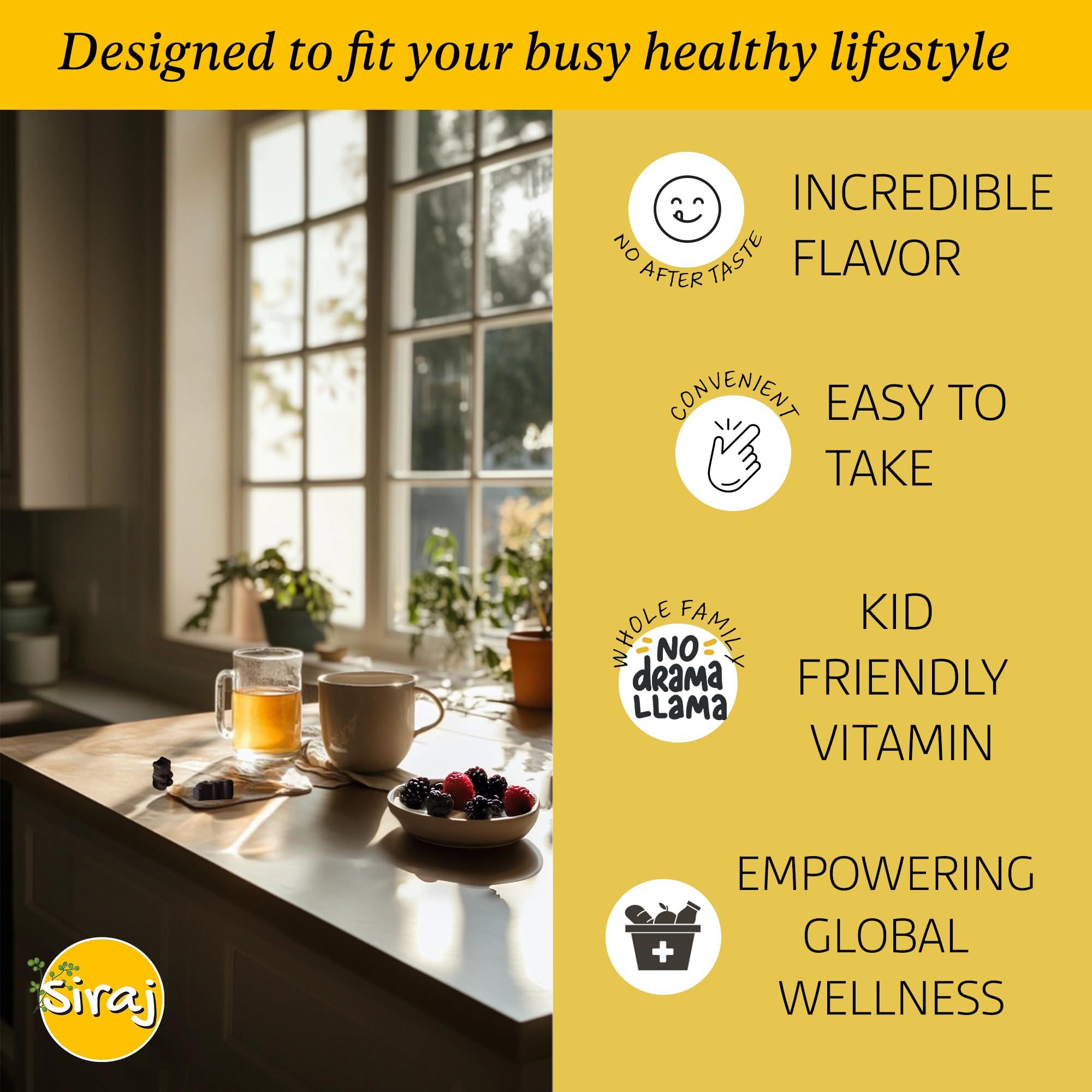 Siraj Organic Black Seed Oil Gummies w/Honey &15% Thymoquinone | Multivitamin for Immune Support, Stress Relief Gummy Vitamins | Turmeric, Apple Cider Vinegar, Multivitamin Gummies - Image 5