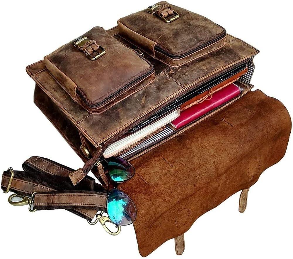 cuero Retro Brown Laptop Messenger Bag Office Briefcase Crossbody Travel Bag For Men And Women Bag Office Laptop Bag - Image 3