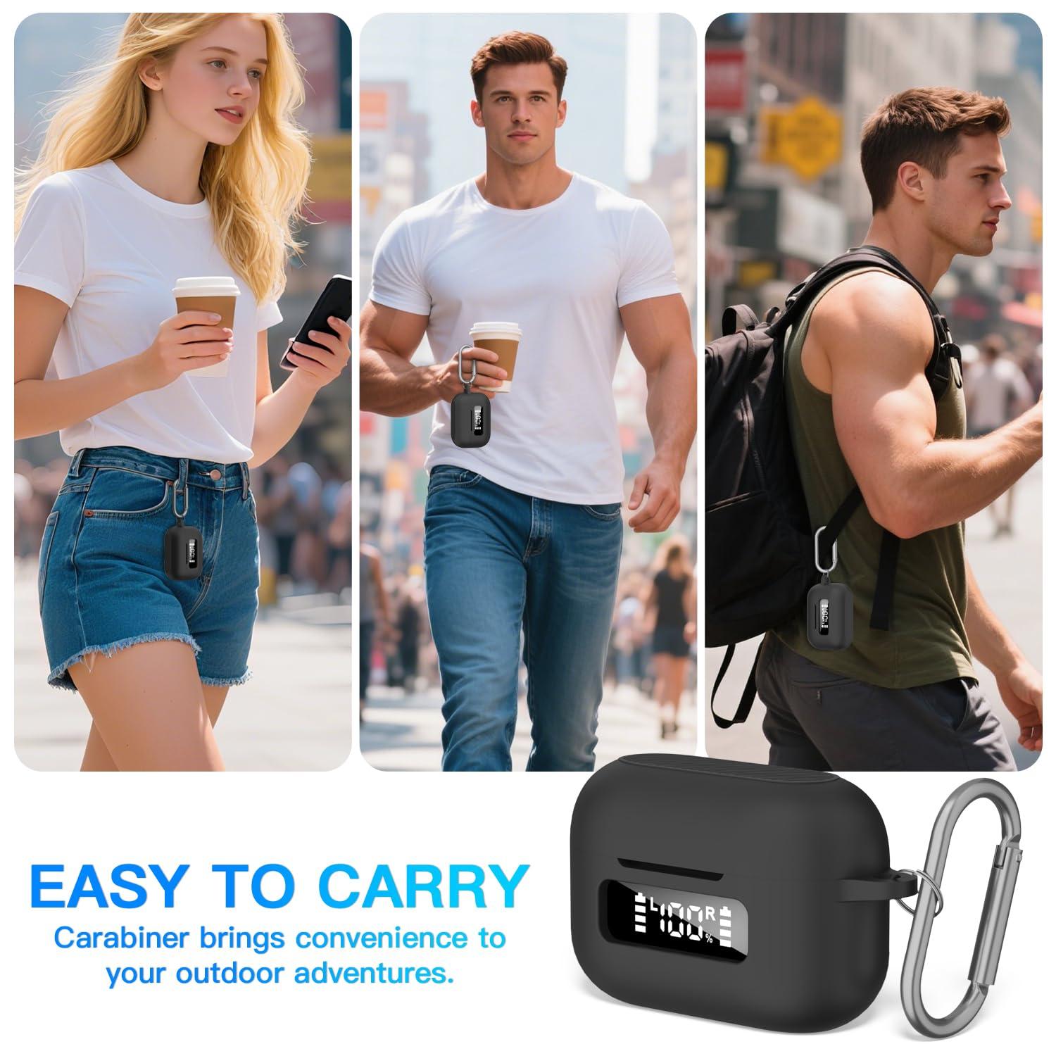 for TOZ0 NC9 (2024) Case Cover, Soft Silicone Shockproof Protective Case for TOZO Hybrid Active Noise Cancelling Wireless Earbuds with Keychain - Front Battery Display LED Visible Design (Black) - Image 6