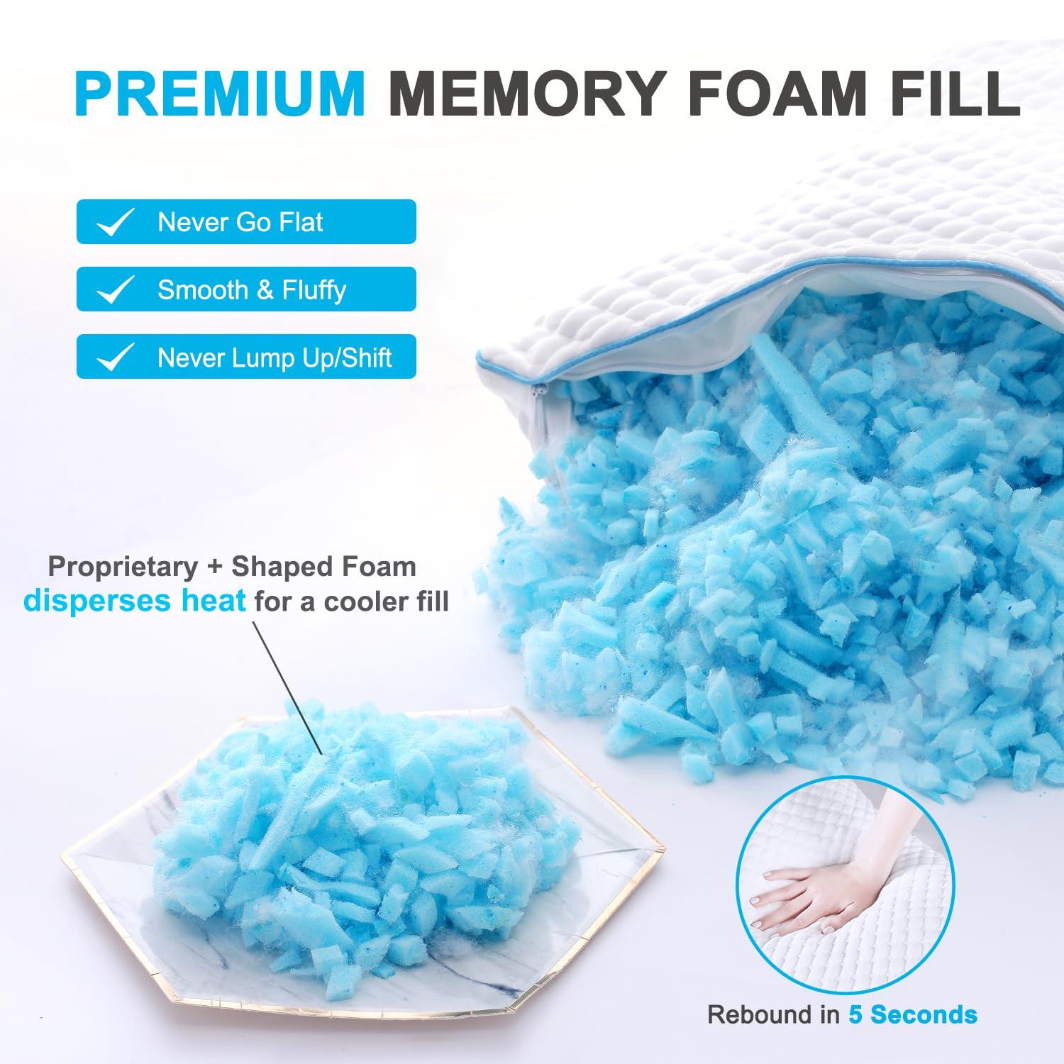 VVZ Cooling Bed Pillows Queen Size Set of 2, Shredded Memory Foam Pillows for Side Back Stomach Sleepers, Luxury Cool Gel Adjustable Firm Bed Pillows for Sleeping 2 Pack Queen Size 20 x 30 Inches - Image 5