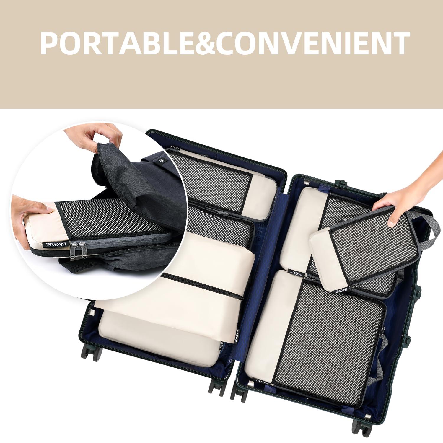 BAGAIL 4 Set/6 Set/8 Set Compression Packing Cubes Travel Accessories Expandable Packing Organizers (Half Mesh, 6-Beige) - Image 6