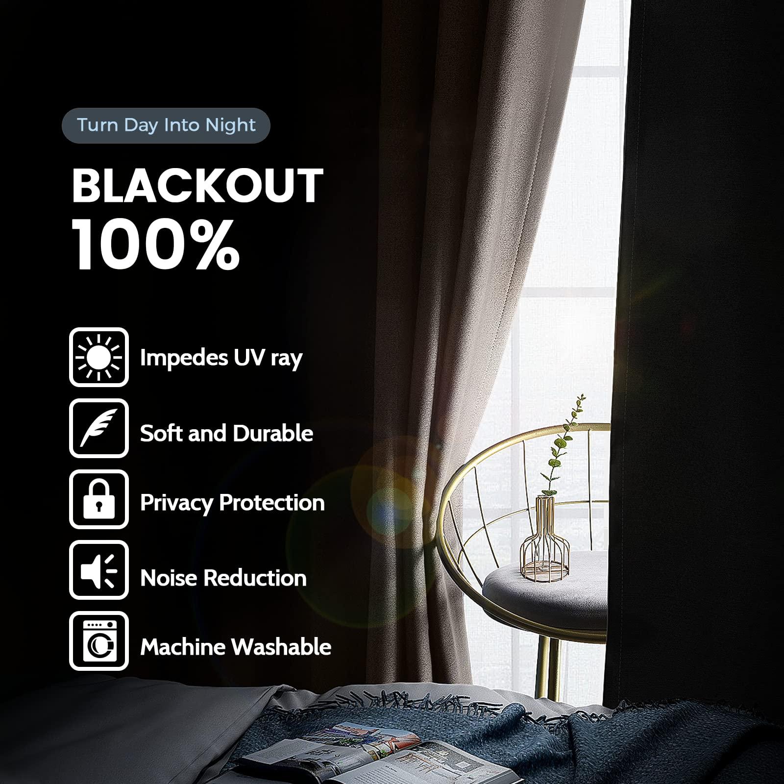 SimpleHome 100% Blackout Curtains for Bedroom,Thermal Insulated Grommet Window Drapes Room Darkening Cream Curtains for Living Room with Black Back,52 x 84 Inch,2 Panels - Image 2