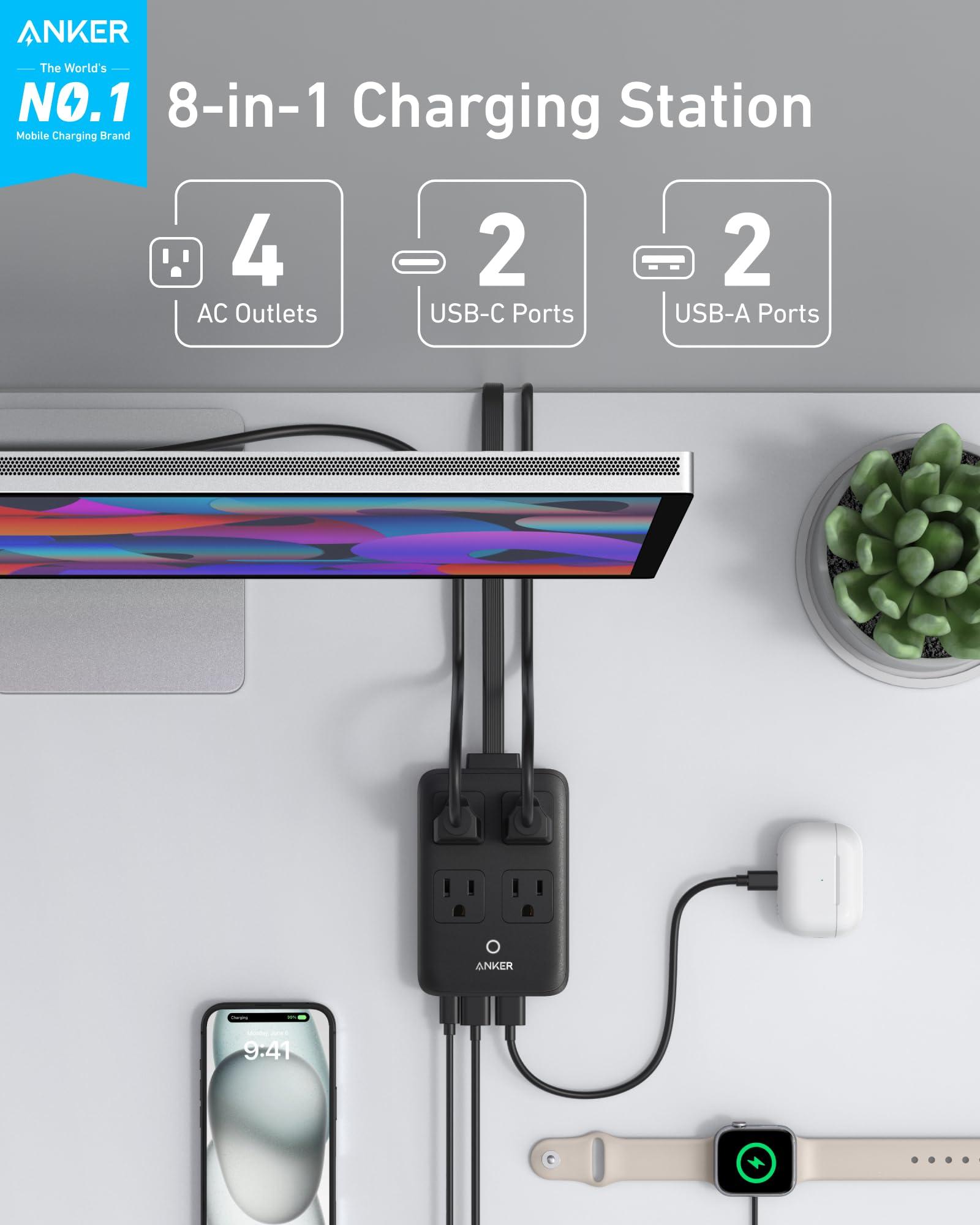 Anker Charging Station, 20W Max 8-in-1 USB-C Power Strip for iPhone 15/14 and MacBook Air/Pro, 5 ft Thin Cord with 4 AC, 2 USB-A, and 2 USB-C Ports, Fast Charging Desktop Charger for Travel, Office - Image 2