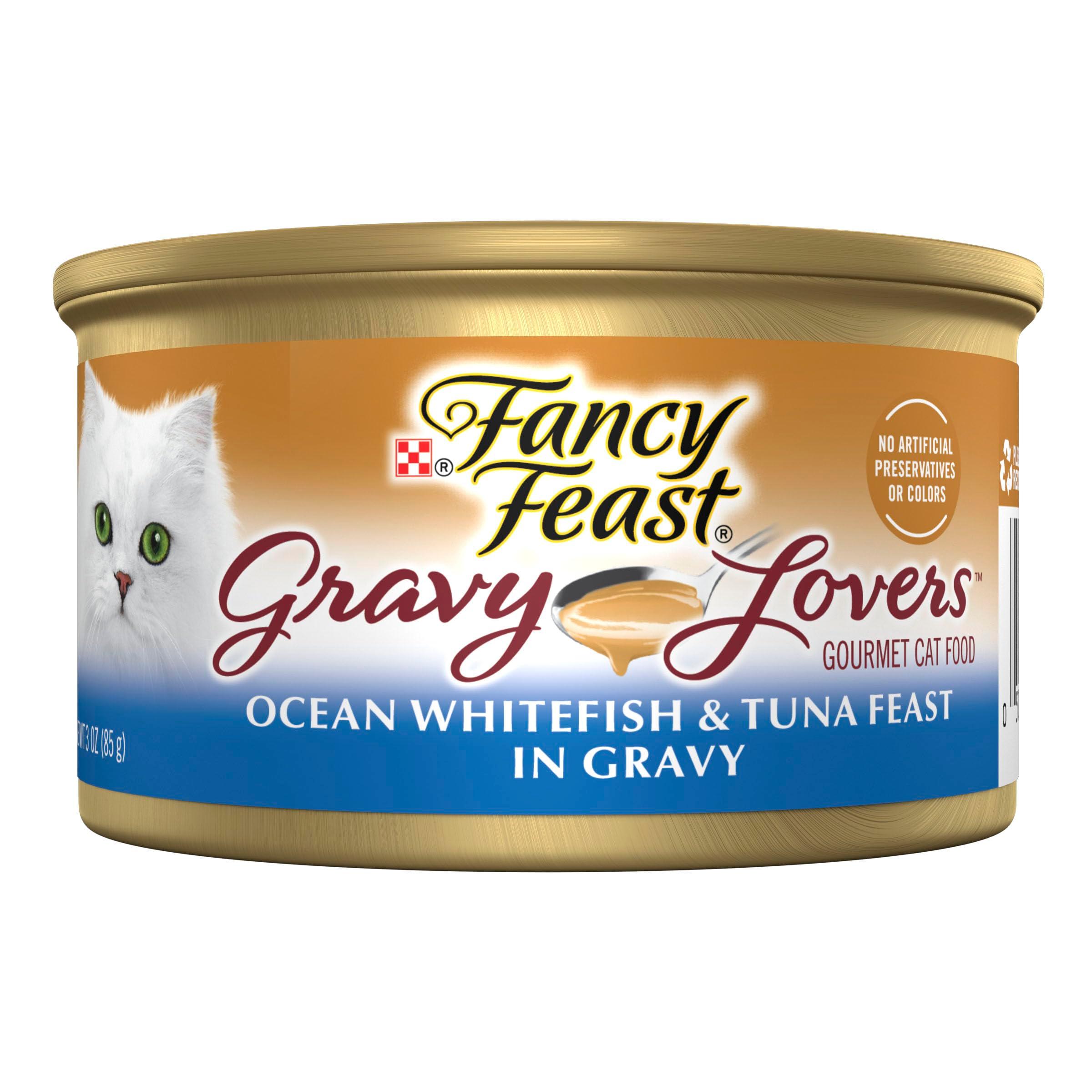 Purina Fancy Feast Gravy Lovers Ocean Whitefish and Tuna Feast Grilled Gourmet Cat Food in Wet Cat Food Gravy - (Pack of 24) 3 oz. Cans