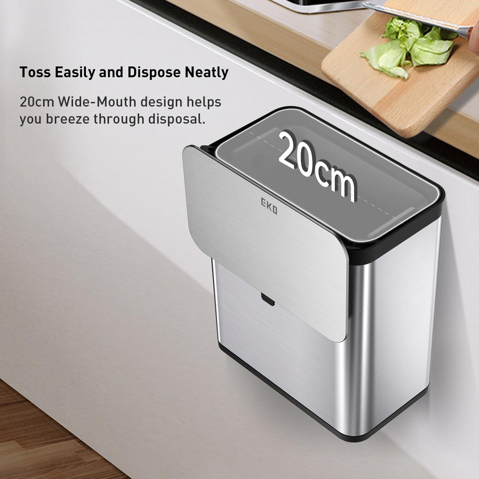 EKO Kitchen Compost Bin, 7L / 1.85 Gal Stainless Steel with Removable Inner Bucket and Deodorizer Compartment, 2-in-1 Countertop Compost Bin with Lid, Food Waste Caddy for Kitchen (MMT & Black Finish) - Image 6