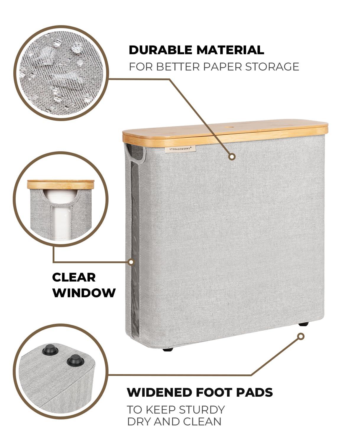 StorageWorks Large Toilet Paper Storage Basket, Papers Container with Bamboo Lid, Toilets Holder for Up to 12 Mega or 16 Regular Size Rolls, Organizer for Bathroom, Grey, 1 Pack - Image 4